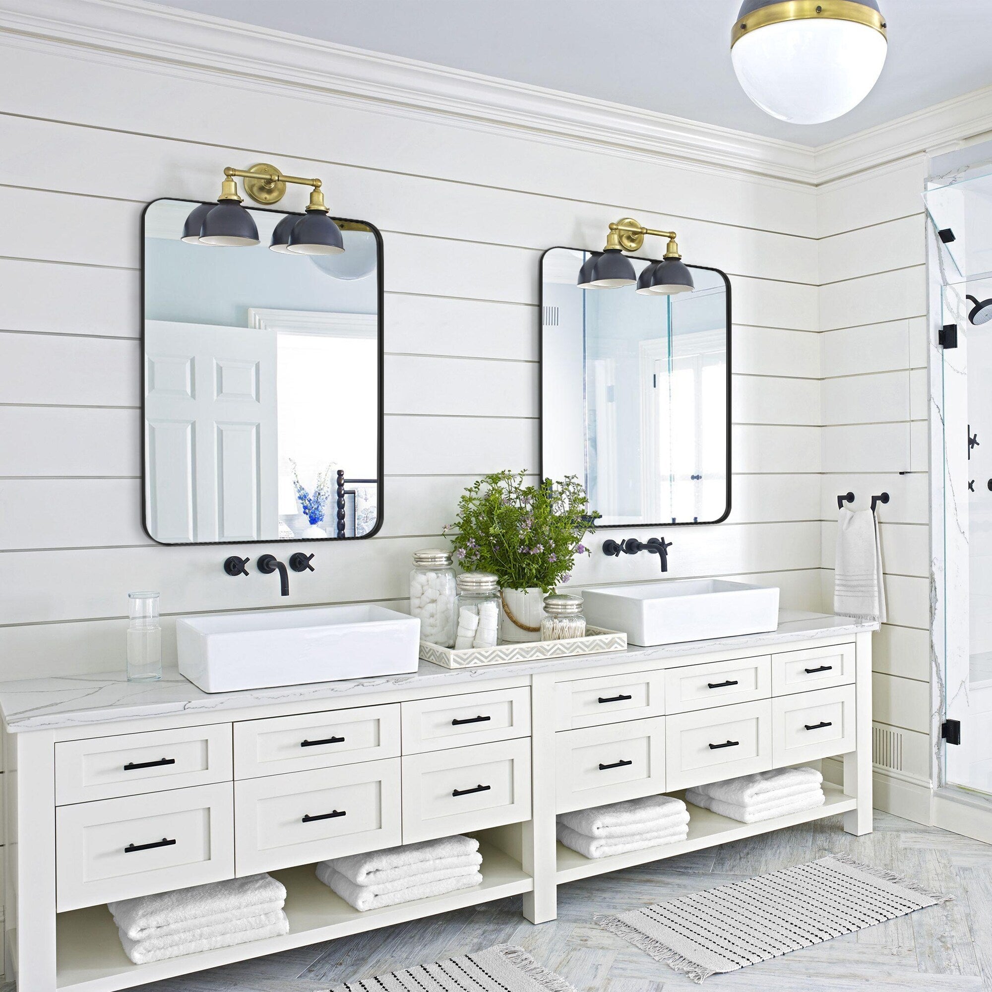 Modern Wall Mirrors, Rectangular Mirror with Stainless Steel Framed, Bathroom Mirror with Round Corner, Vanity Mirror