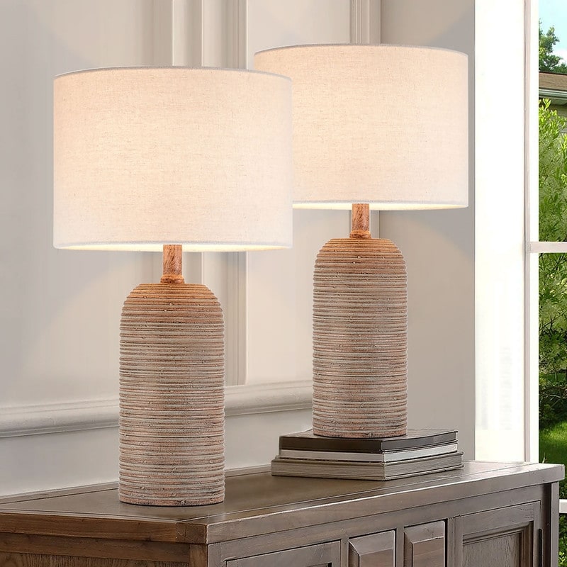 KAWOTI 18.5 Farmhouse Table Lamp Set with LED Bulbs (Set of 2) - W10.5 * H18.5