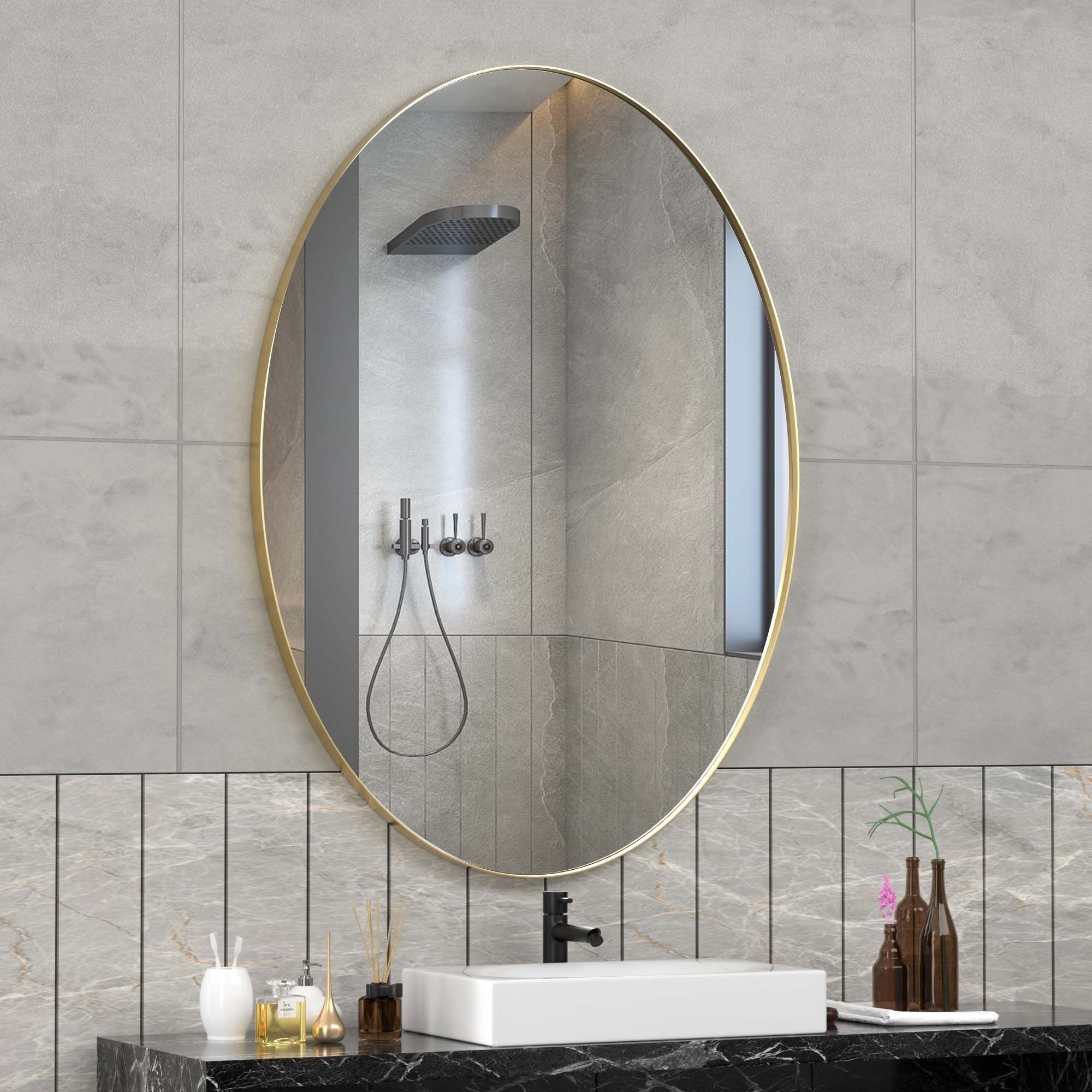 Wall Mirror Bathroom Mirror with Stainless Steel Frame (1 Piece)