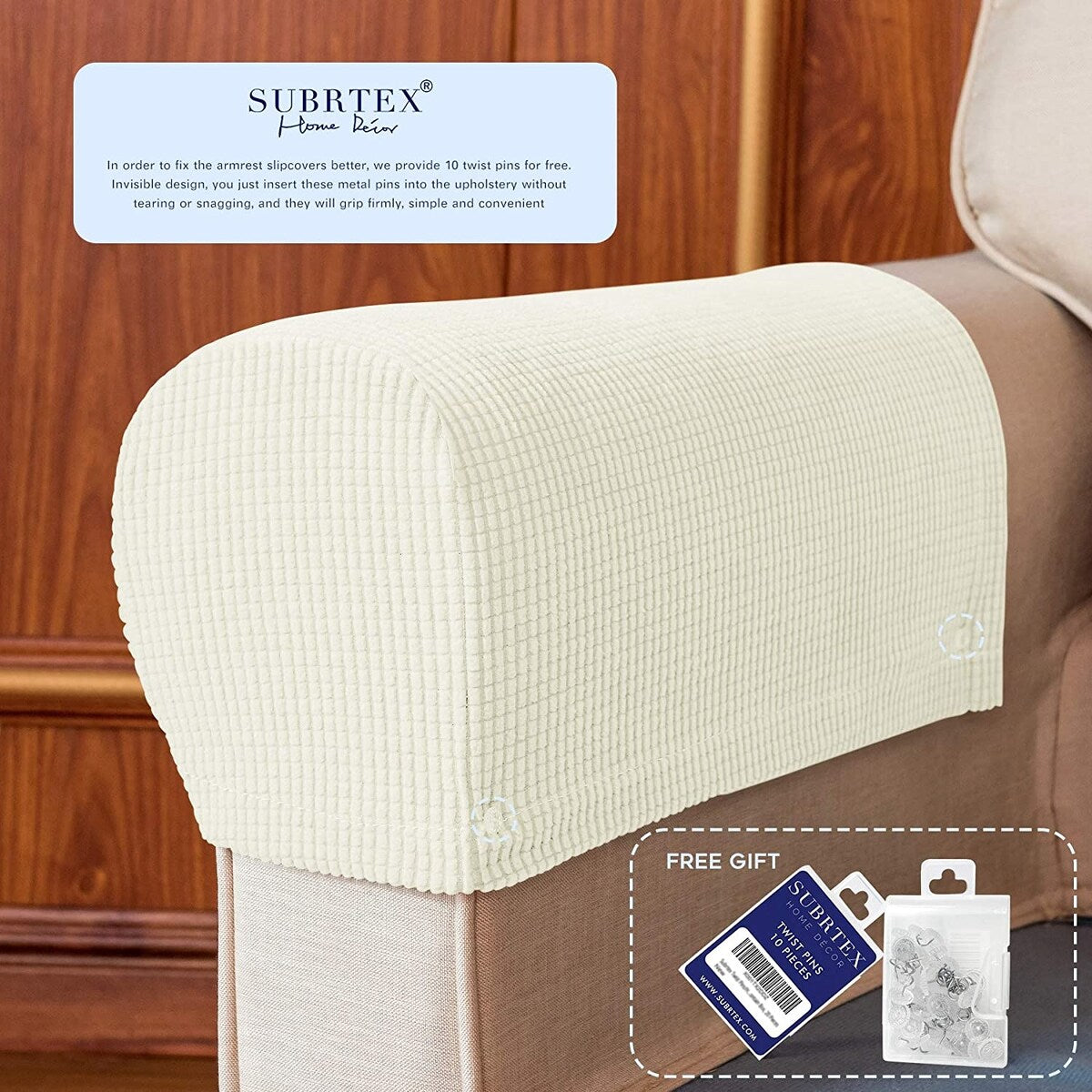 Subrtex Stretch Armrest Cover Strip furniture Cover with Twist Pins