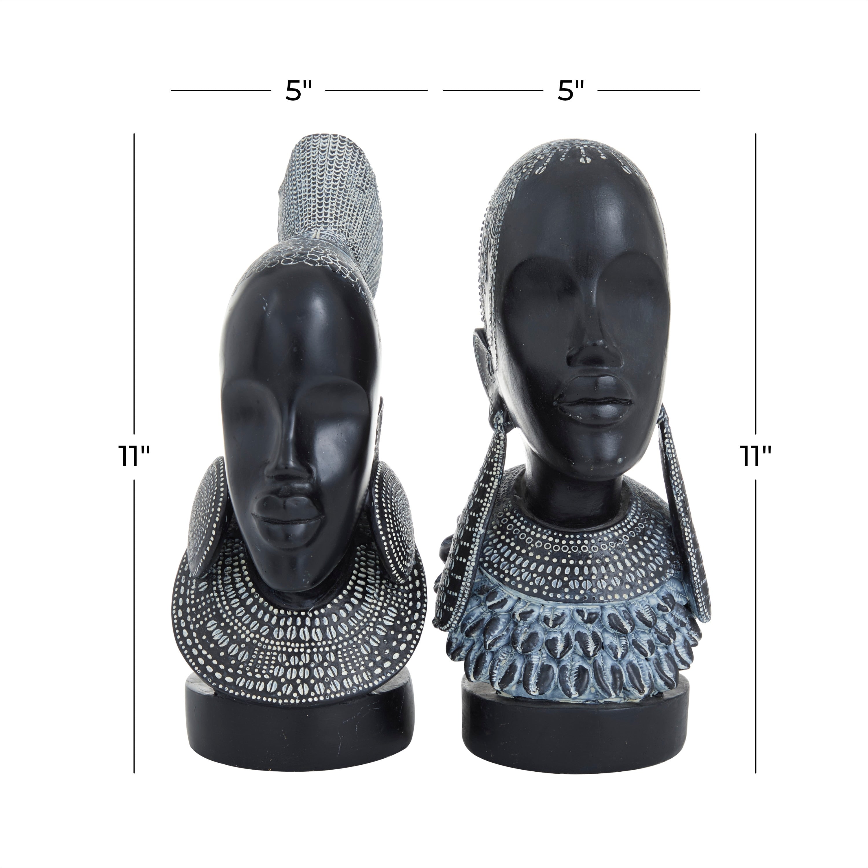 Captivating Polystone African Woman Sculpture (Set of 2) - Black or Gold