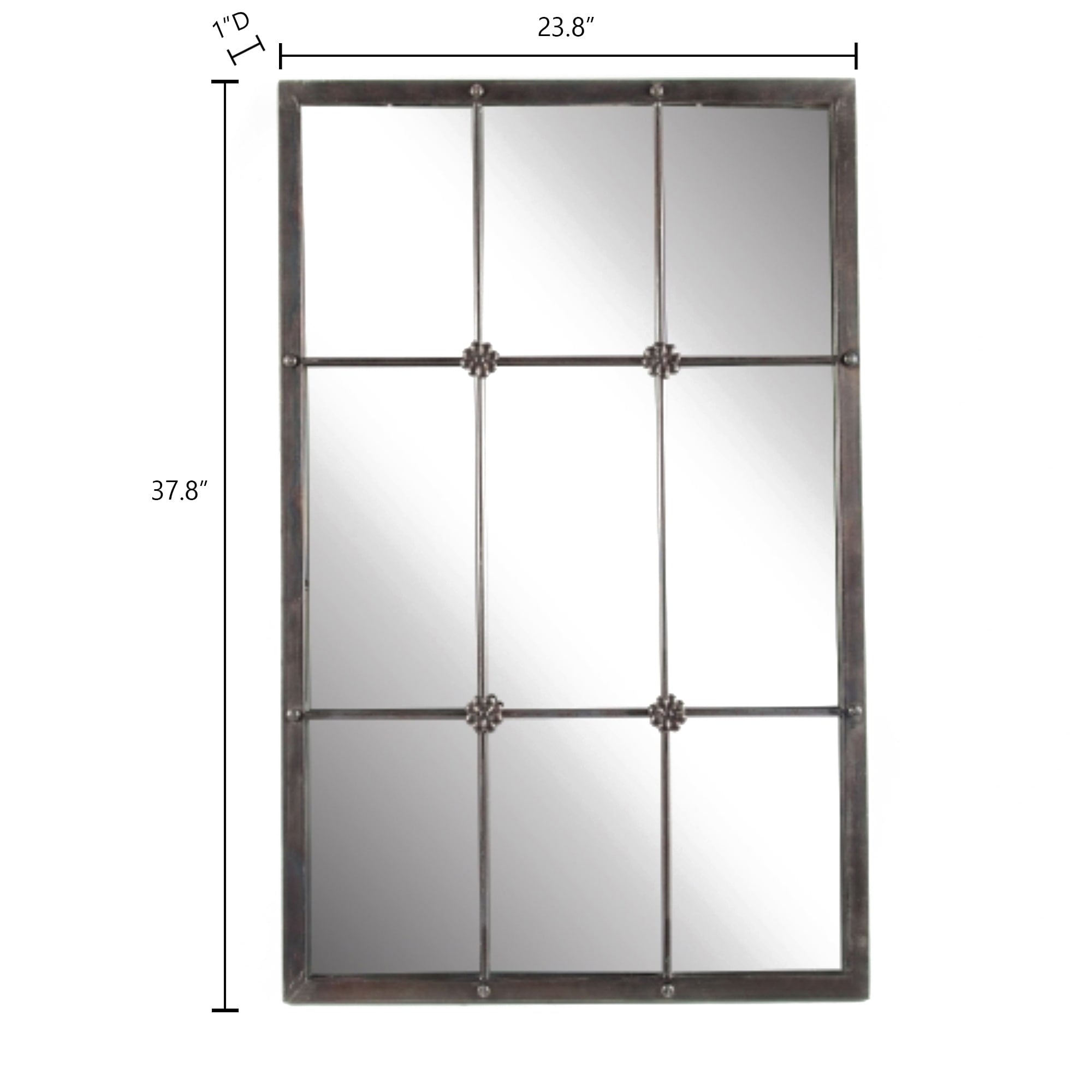 Rustic Brown Metal Frame Windowpane Accent Wall Mirror - 37.75 H x 23.8 W x 1 D