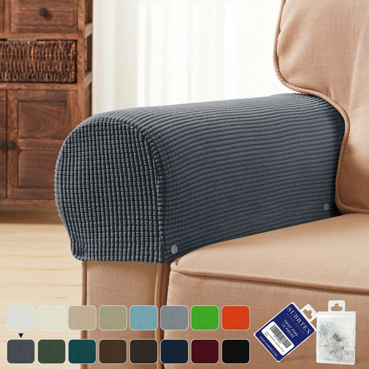 Subrtex Stretch Armrest Cover Strip furniture Cover with Twist Pins