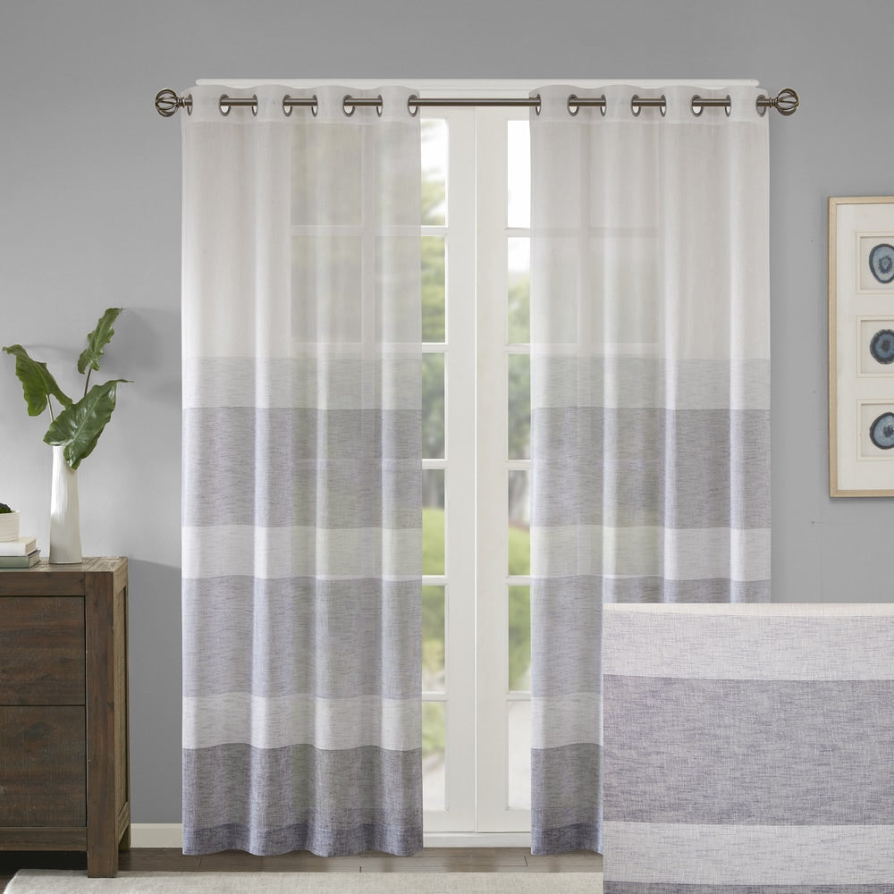 Madison Park Jasper Woven Faux Linen Striped Window Curtain Sheer