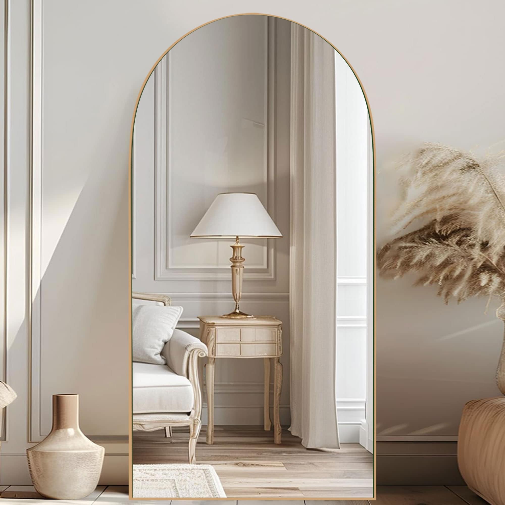 Arched Full-Length Standing Wood Floor Mirror, Wall Mirror