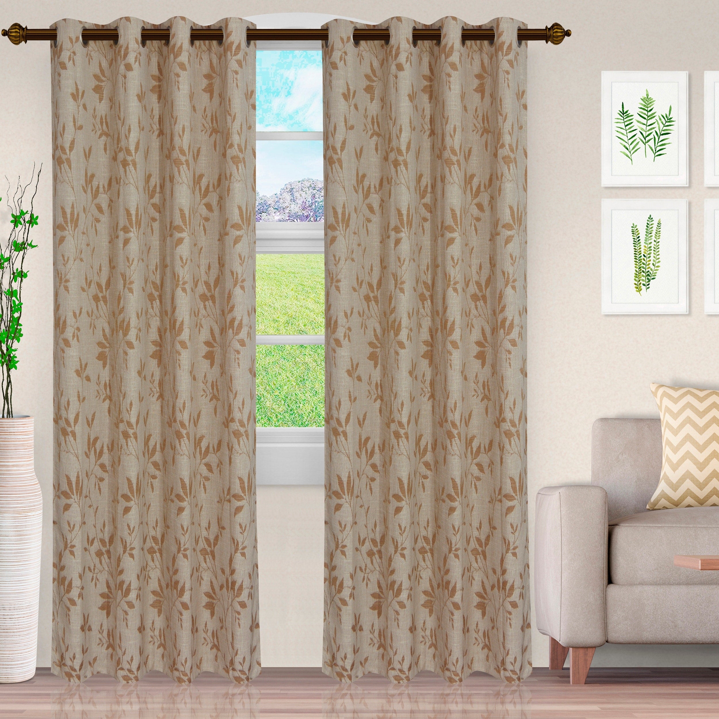 Superior Decorative Vintage Leaves Jacquard Curtain Set with 2 Panels