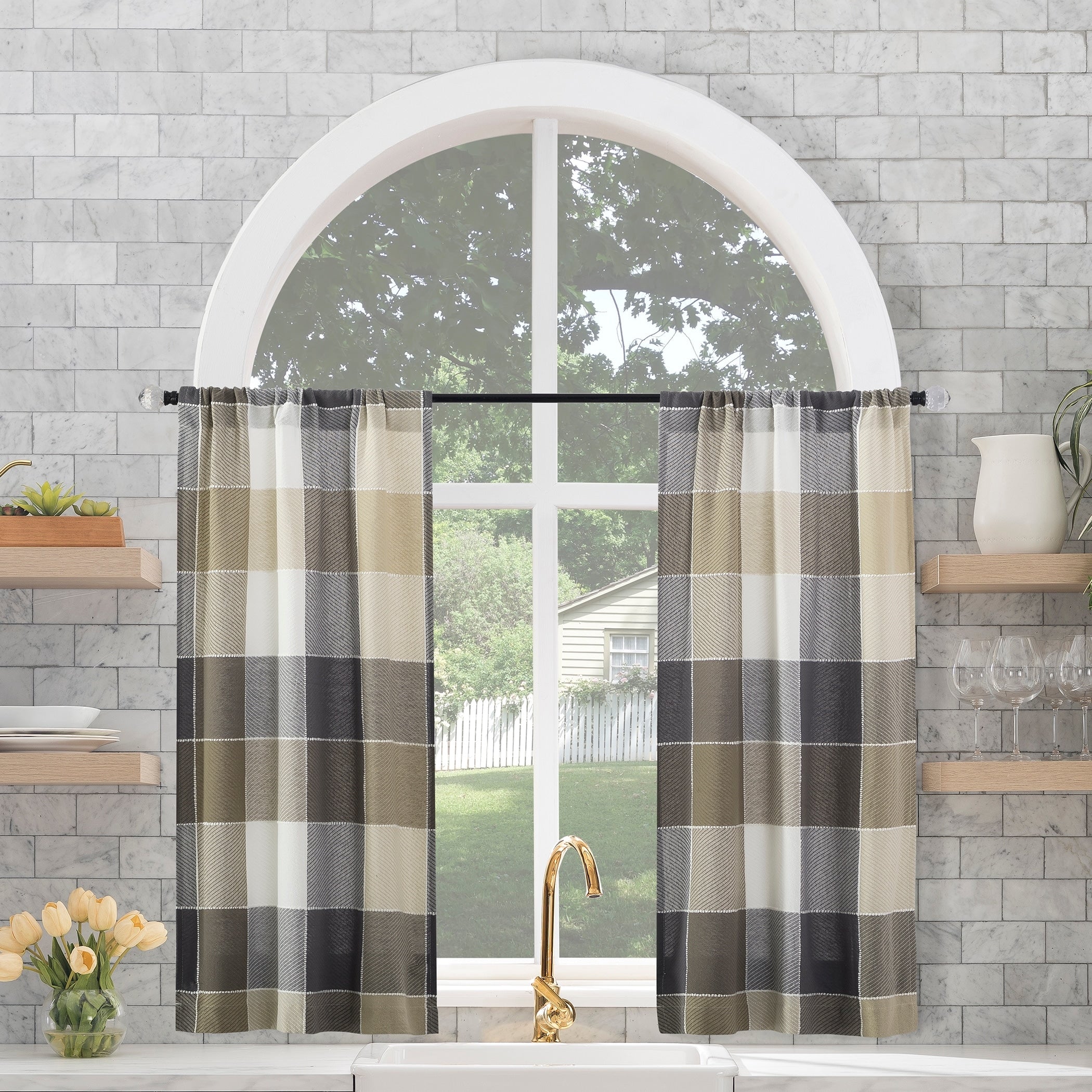 Archaeo Colorblock Plaid Cotton Cafe Curtain Pair