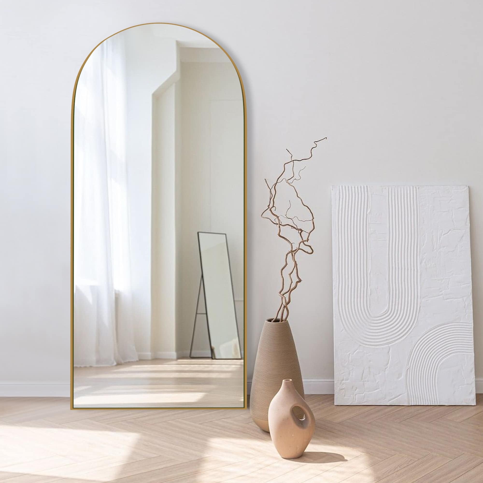 Arched Full-Length Standing Wood Floor Mirror, Wall Mirror