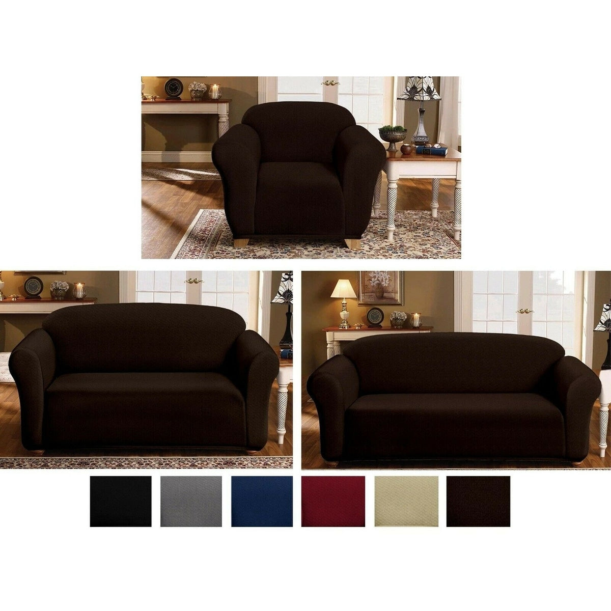 Milan Furniture Slipcover - Fitted Couch Cover, Jacquard Soft Stretch Fabric, Non-Slip, Loveseat