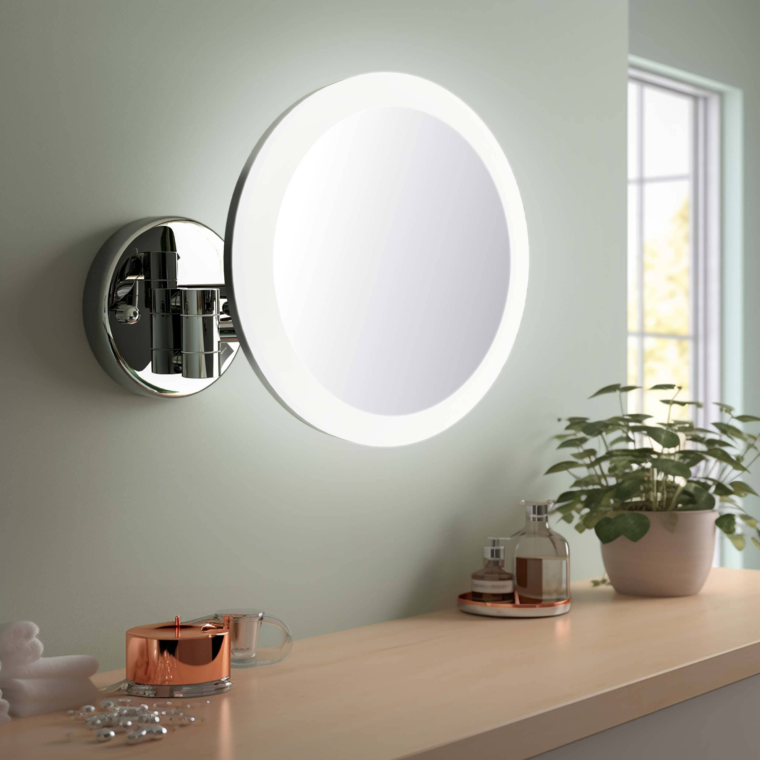 Circular LED Wall Mount One Side 5x Magnifying Make Up Mirror