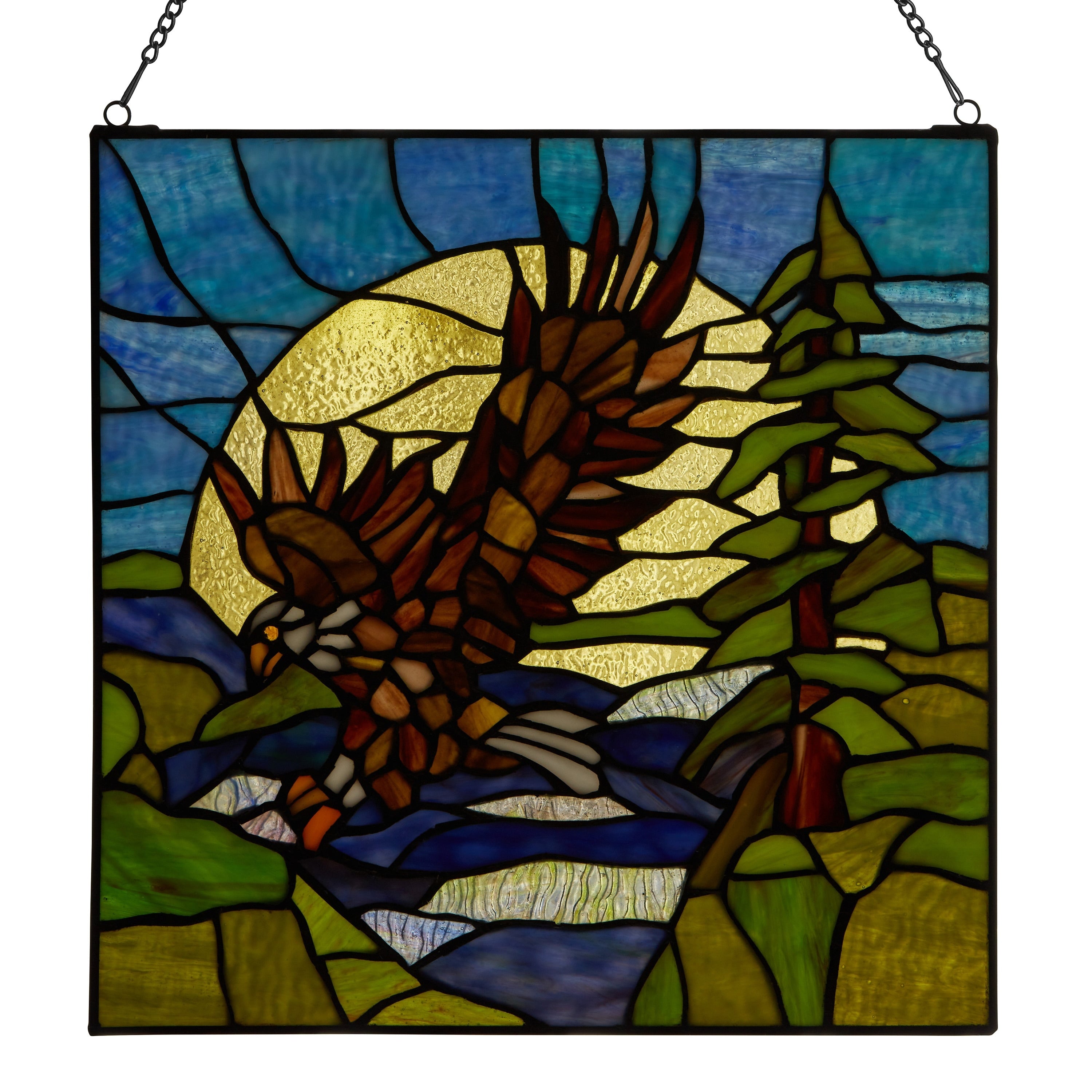 River of Goods Bald Eagle in Flight River of Goods Stained Glass Window Panel - 14 x 0.25 x 14