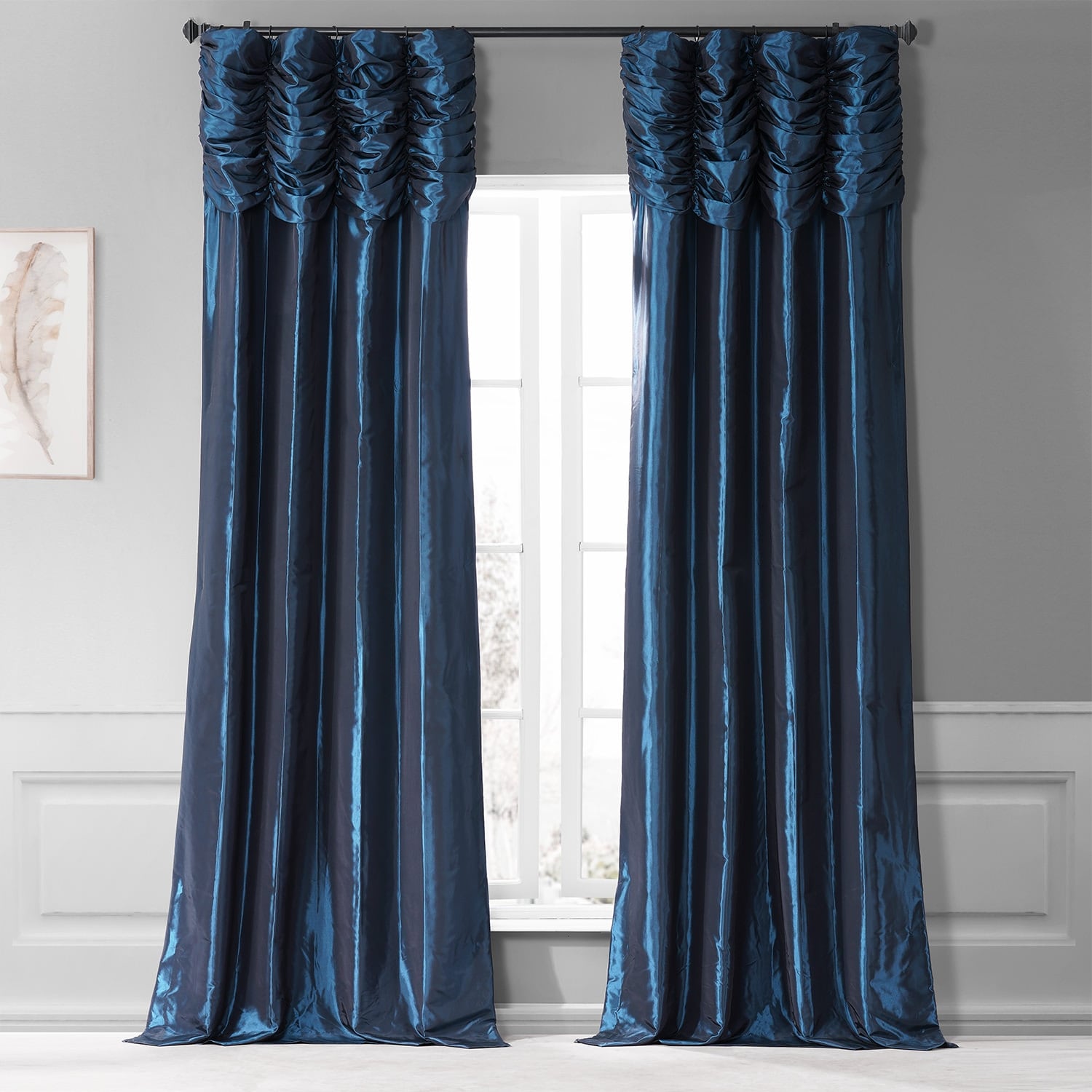 Exclusive Fabrics Single Ruched Faux Solid Taffeta Curtain (1 Panel)