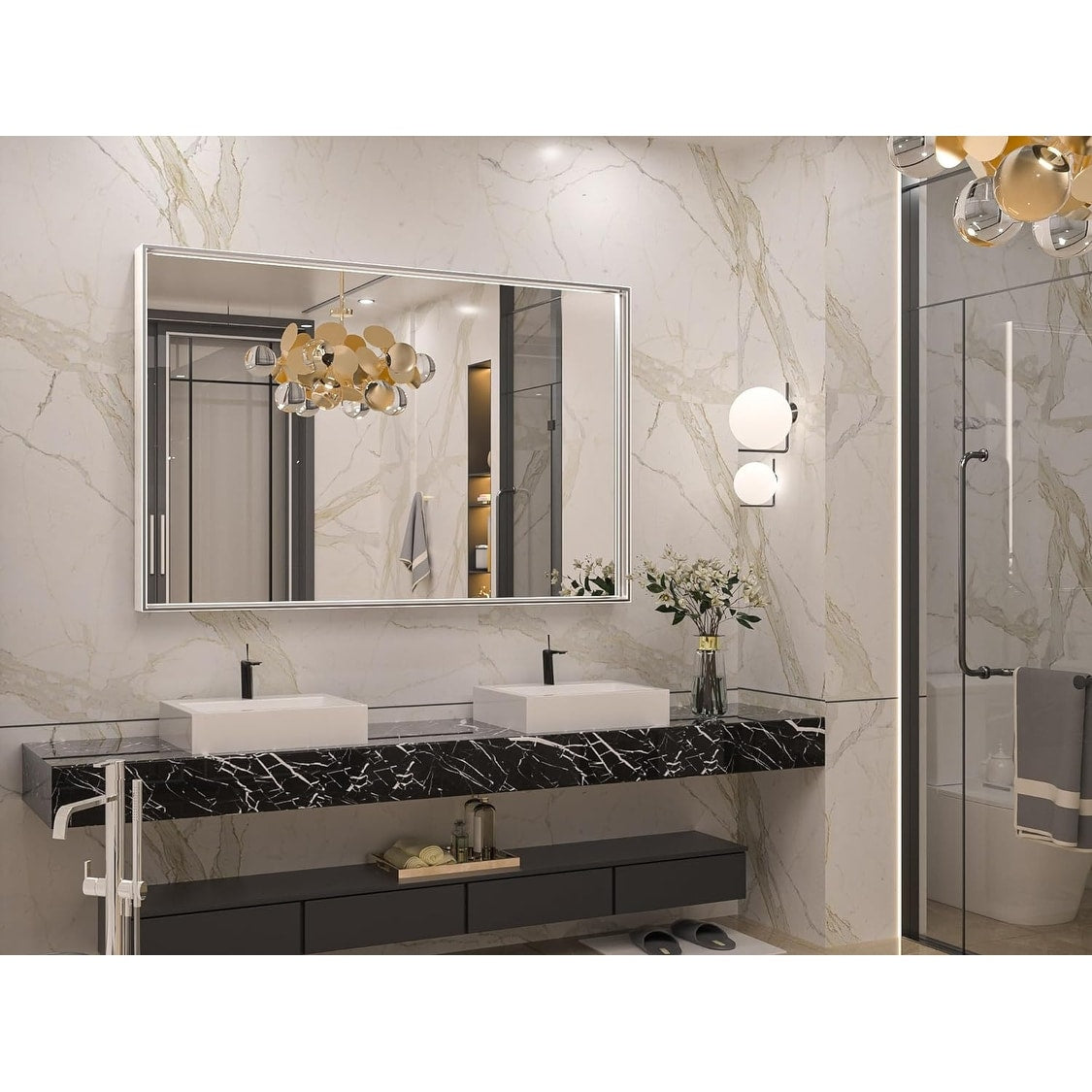 KEONJINN Modern Metal Framed Bathroom Vanity Wall Mounted Mirror