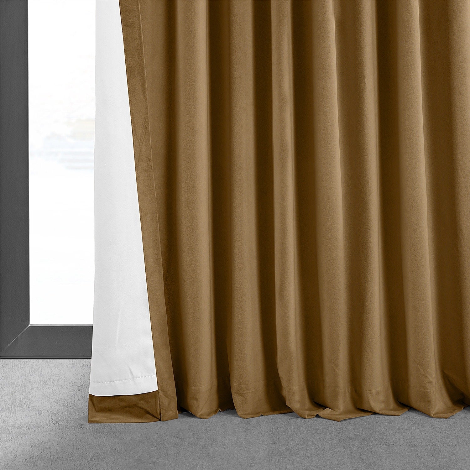 Exclusive Fabrics Signature Extra Wide Amber Gold Velvet Blackout Curtain (1 Panel) - Luxurious Blackout Drapery