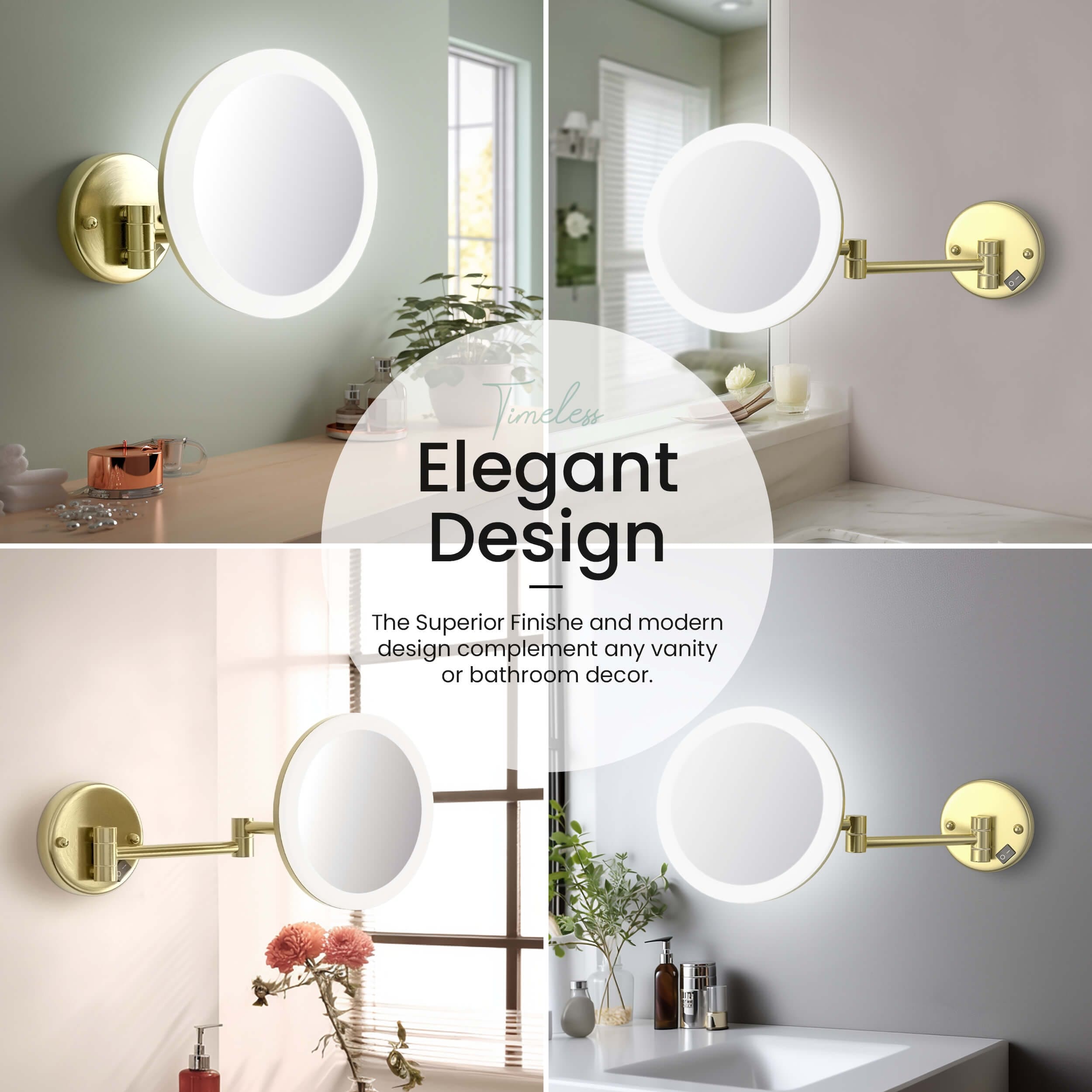 Circular LED Wall Mount One Side 5x Magnifying Make Up Mirror