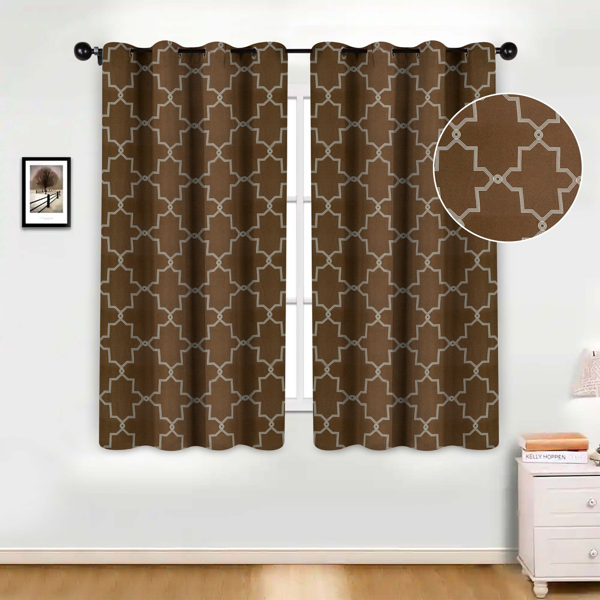 Imperial Trellis Washable Room Darkening Blackout Curtains, Set of 2 Panels