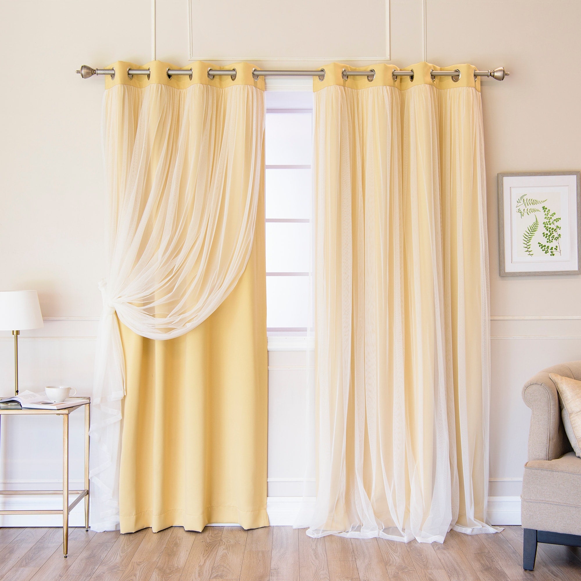 Aurora Home Gathered Tulle Overlay Blackout Curtain Panel Pair