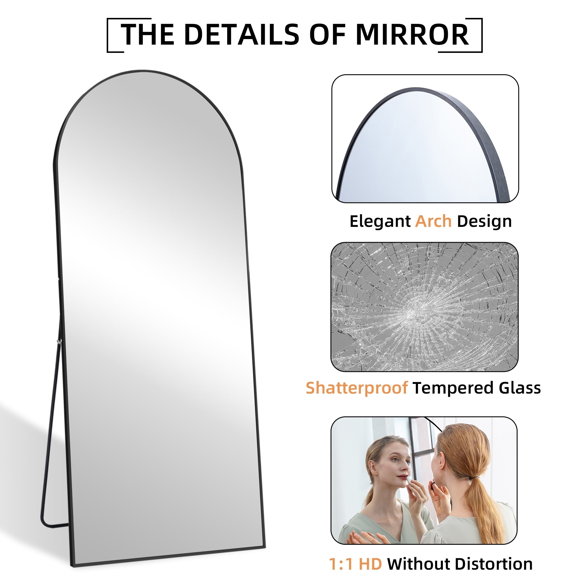 Arched Full Length Mirror with Stand Aluminum Alloy Frame,Wall-Mounted Mirror,Floor Dressing Mirror