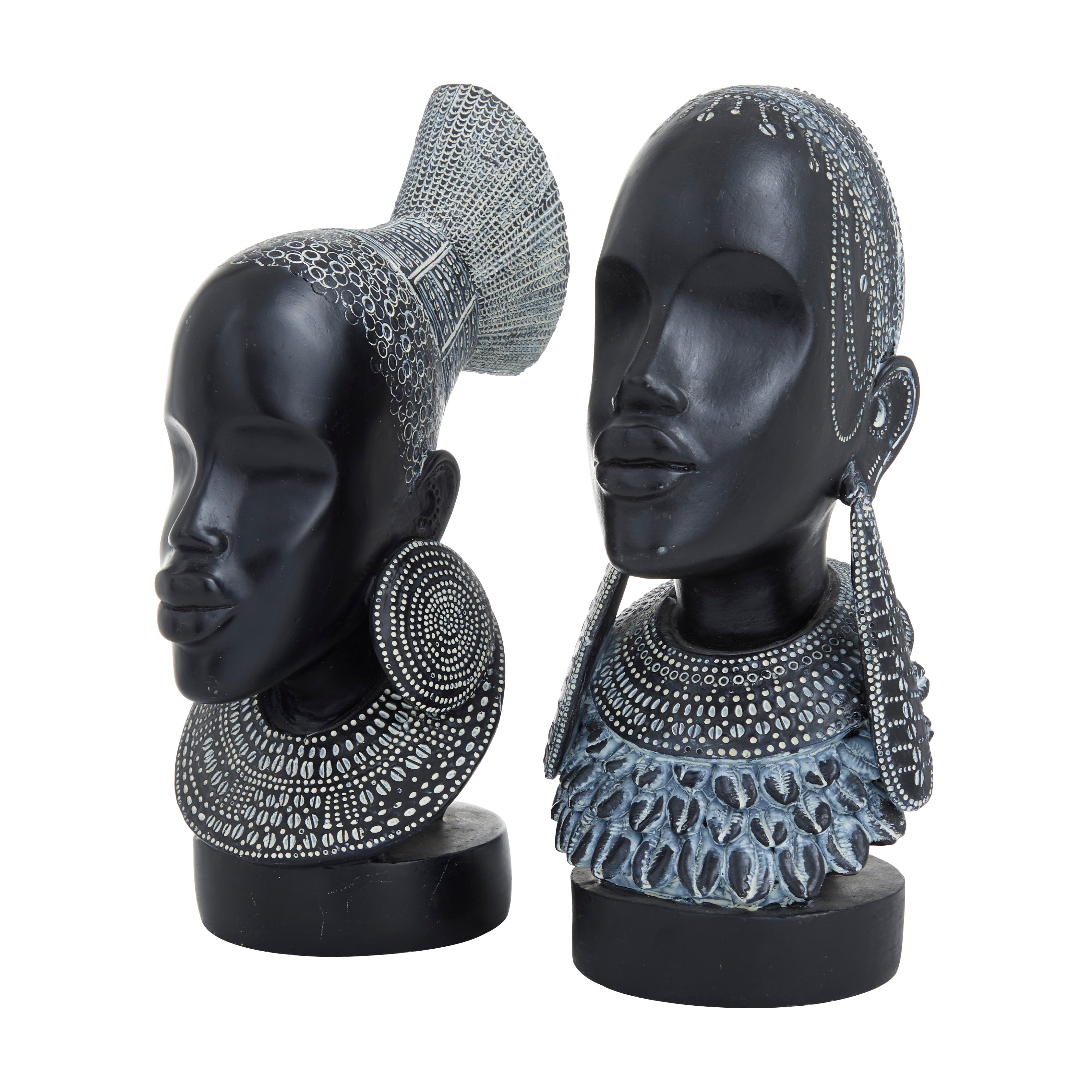 Captivating Polystone African Woman Sculpture (Set of 2) - Black or Gold