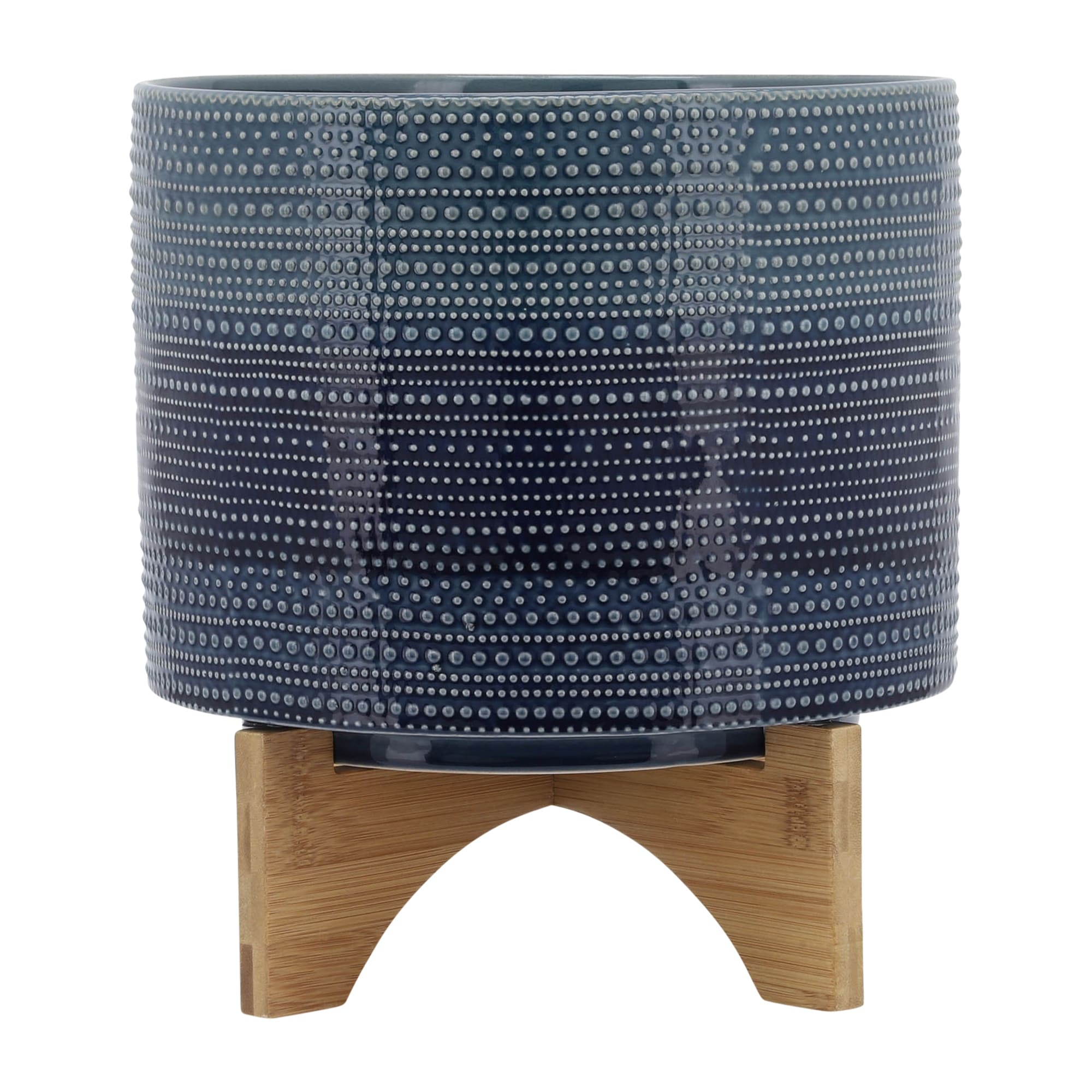 Sagebrook Home Coastal Blue Textured Dotted Handmade Ceramic Planter Pot with Stand