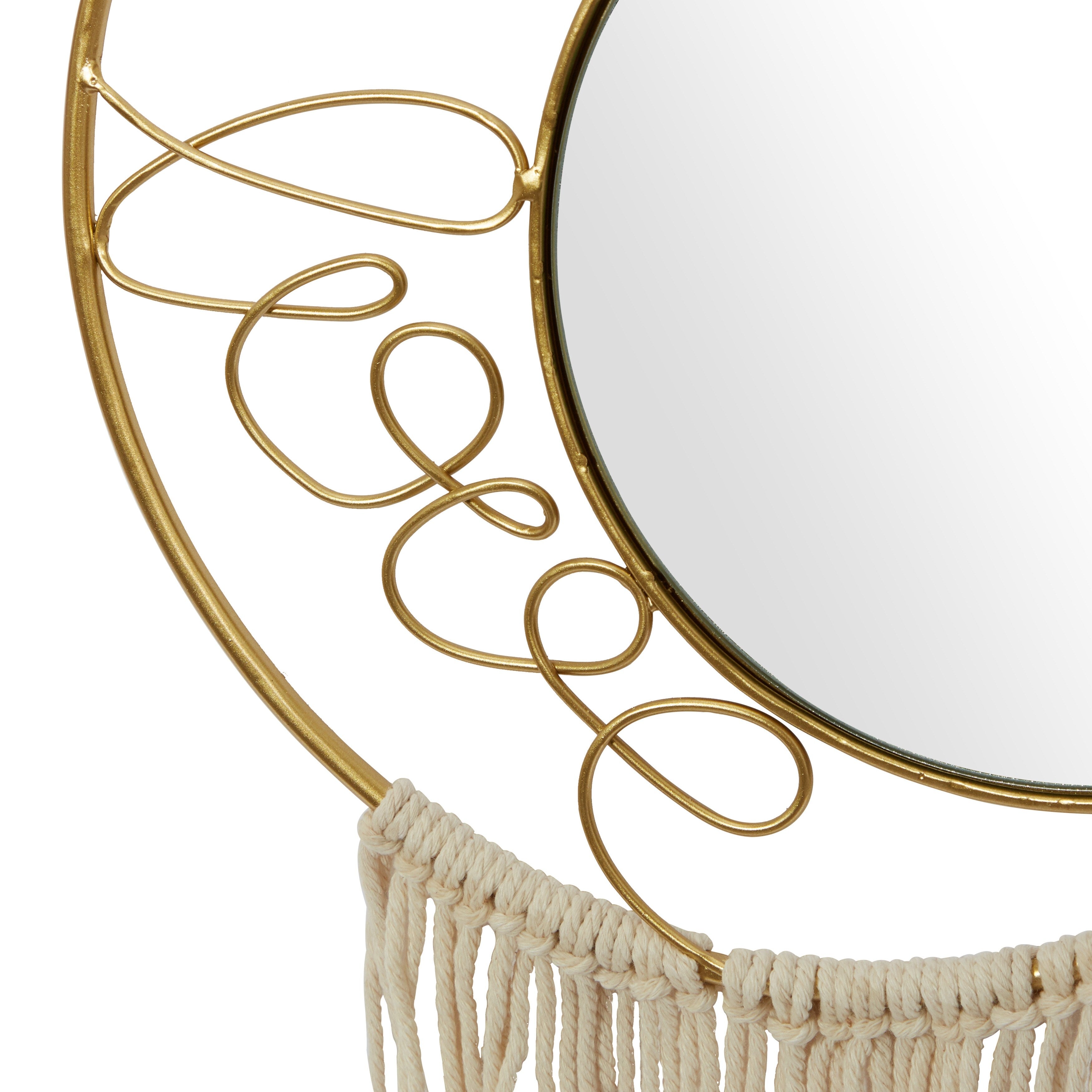 Gold Metal Handmade Dream, Love Wall Mirror with Fringe Tassels (Set of 2) - 11 x 1 x 27