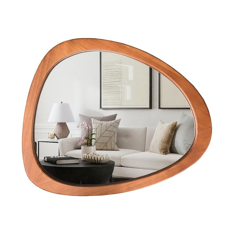 Pine Wooden Frame Asymmetrical Cobblestone Shaped Wall Mirror