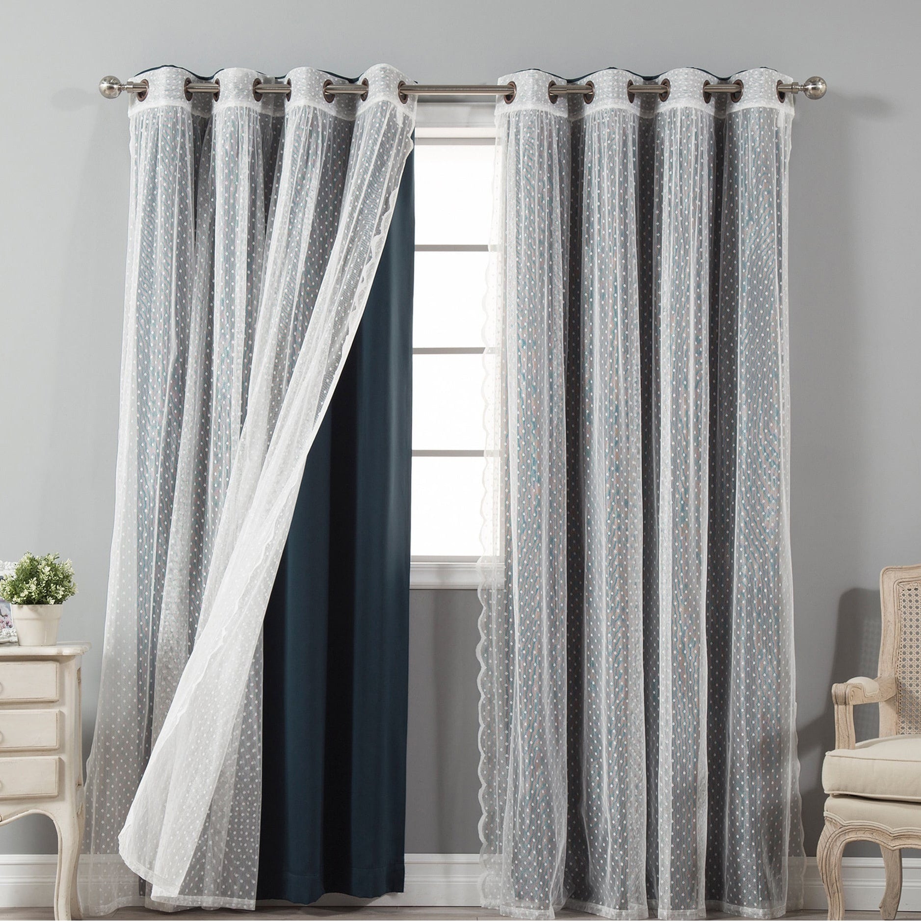 Aurora Home Mix & Match Blackout and Dot Sheer 4 Piece Curtain Panel Set - 52x84