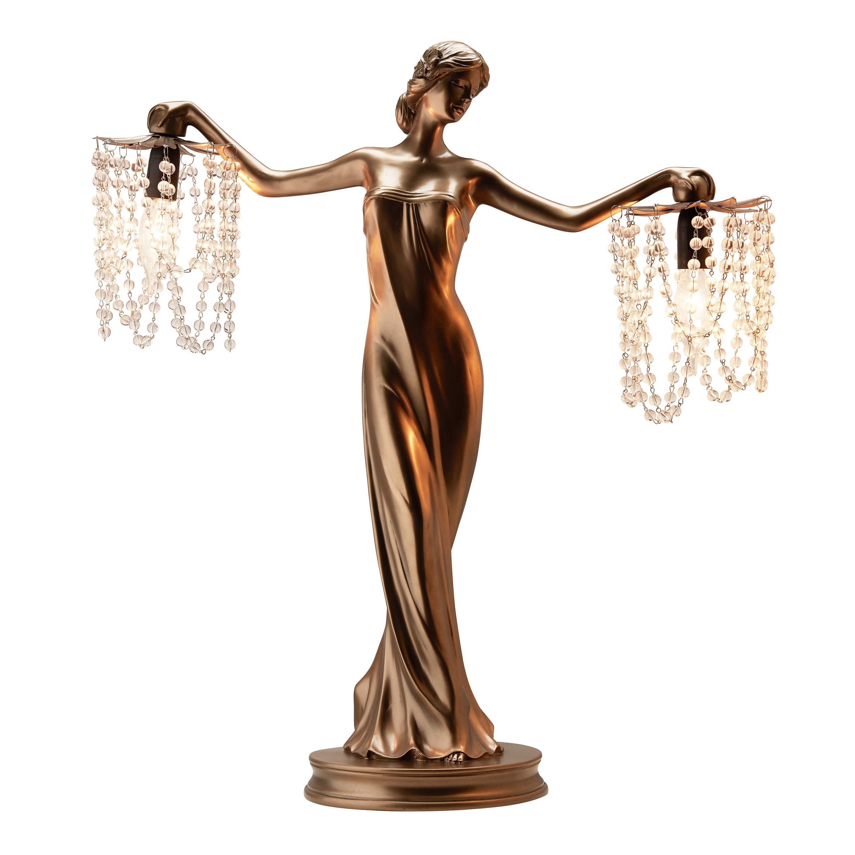 Gracewood Hollow Sansal Bronze/Resin 23.75-inch Grecian Goddess Beaded Table Lamp - 22L x 7.625W x 23.75H