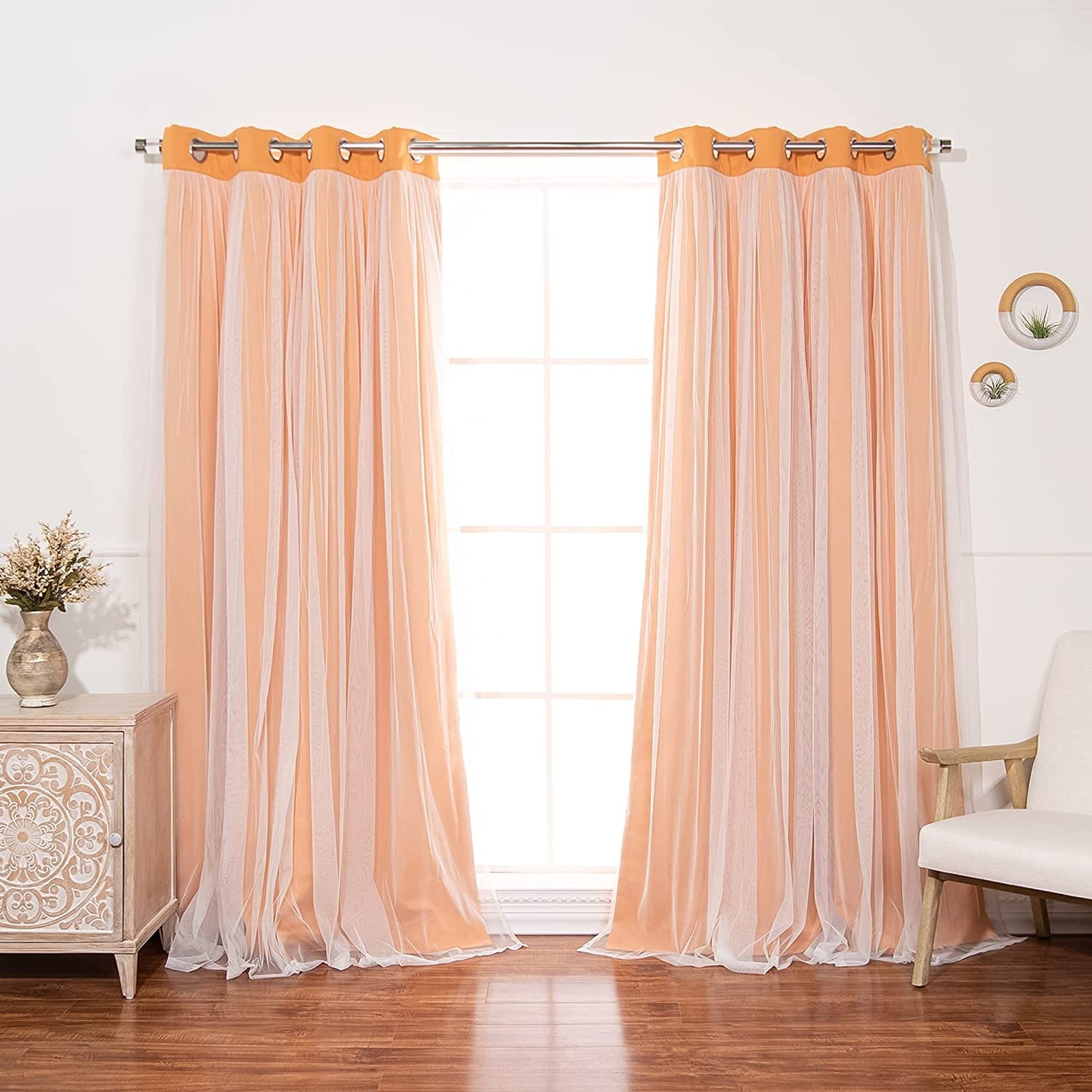 Aurora Home Gathered Tulle Overlay Blackout Curtain Panel Pair