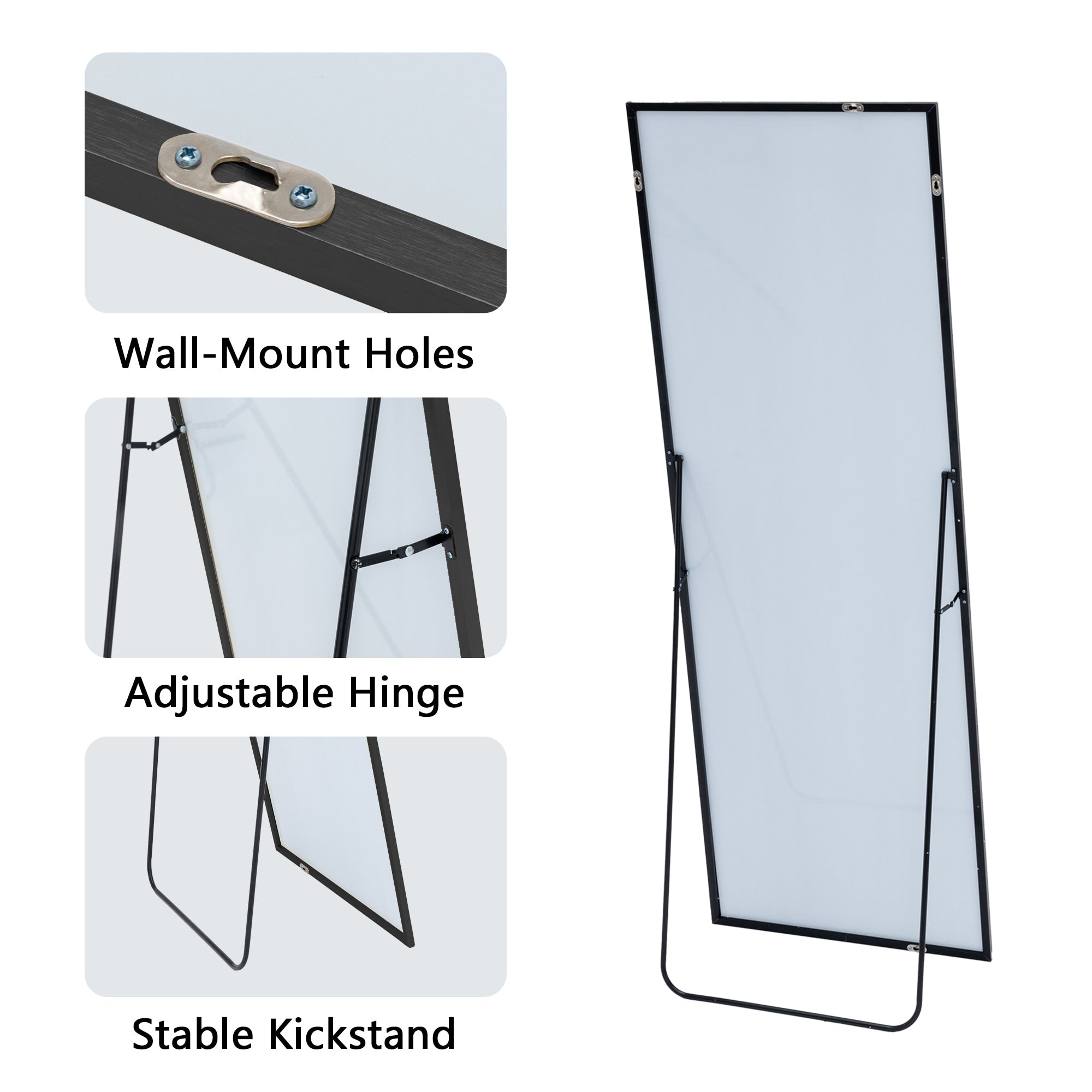 64x21Rectangle Full Length Floor Mirror with Stand Aluminum Alloy Frame,Wall-Mounted Mirror