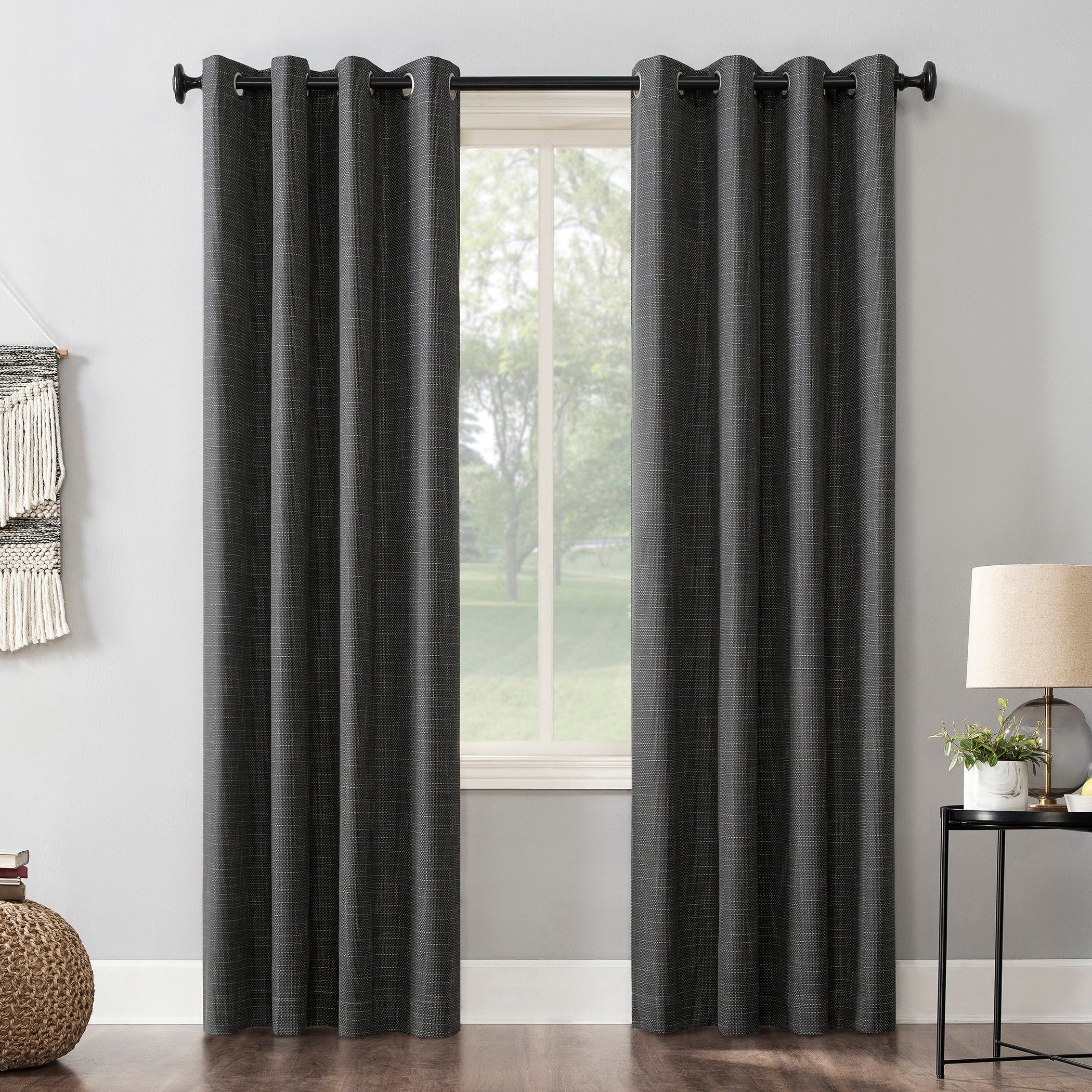 Sun Zero Kline Burlap Weave Thermal Extreme Total Blackout Grommet Curtain Panel, Single Panel