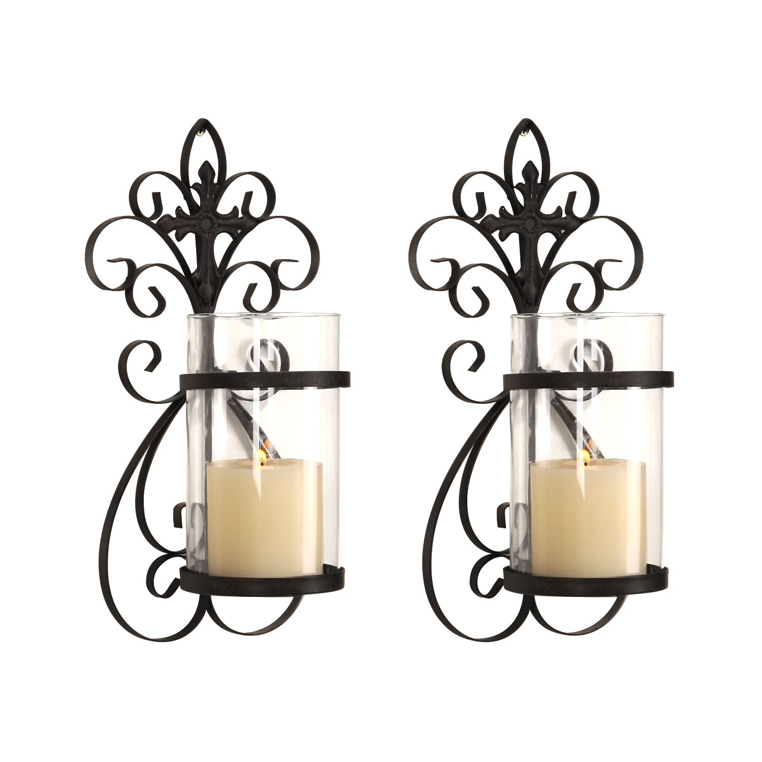 Adeco Set of 2 Vertical Wall Hanging Candle Holder Sconce - 6.7 inches high x 3.74 inches