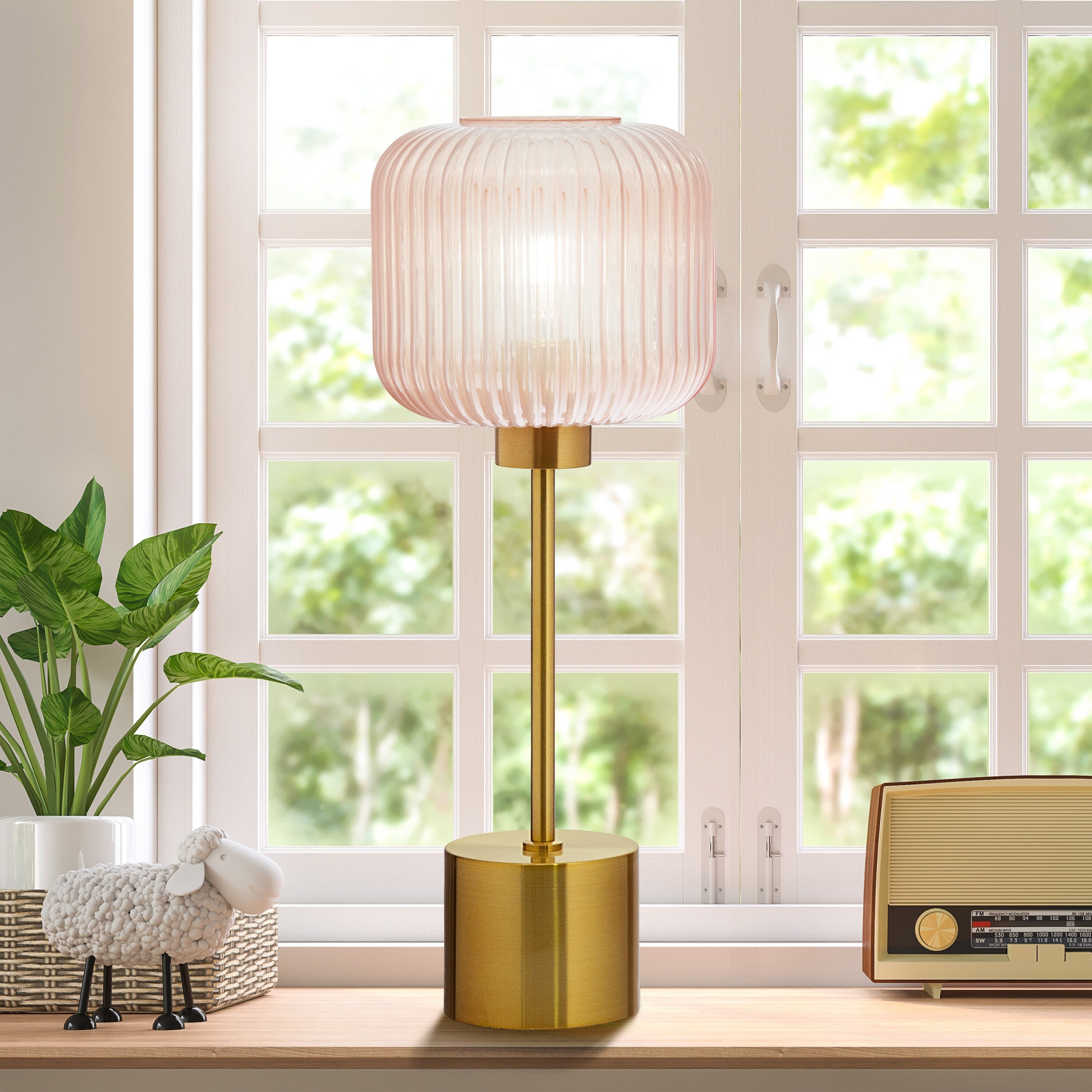 Rowan River of Goods 21.25-Inch Brushed Gold Metal Table Lamp with Glass Shade