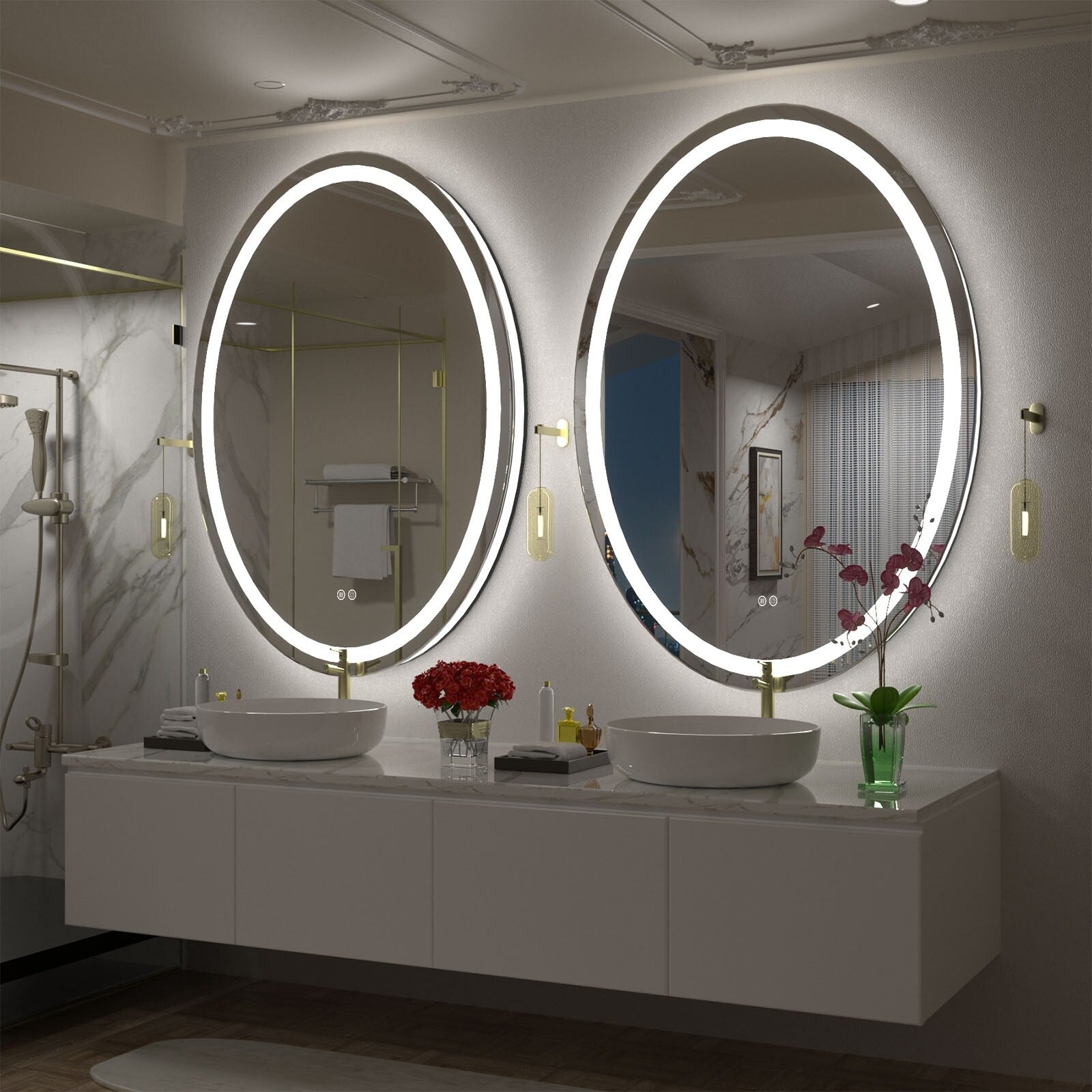 Apmir LED Backlit Bathroom Vanity Mirror Wall Mounted Anti-Fog Oval Touch