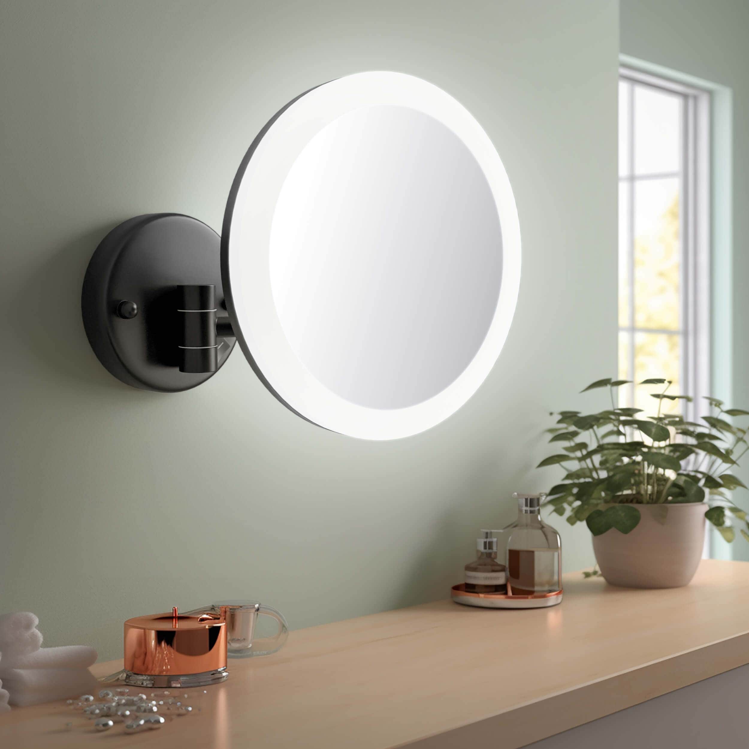 Circular LED Wall Mount One Side 5x Magnifying Make Up Mirror