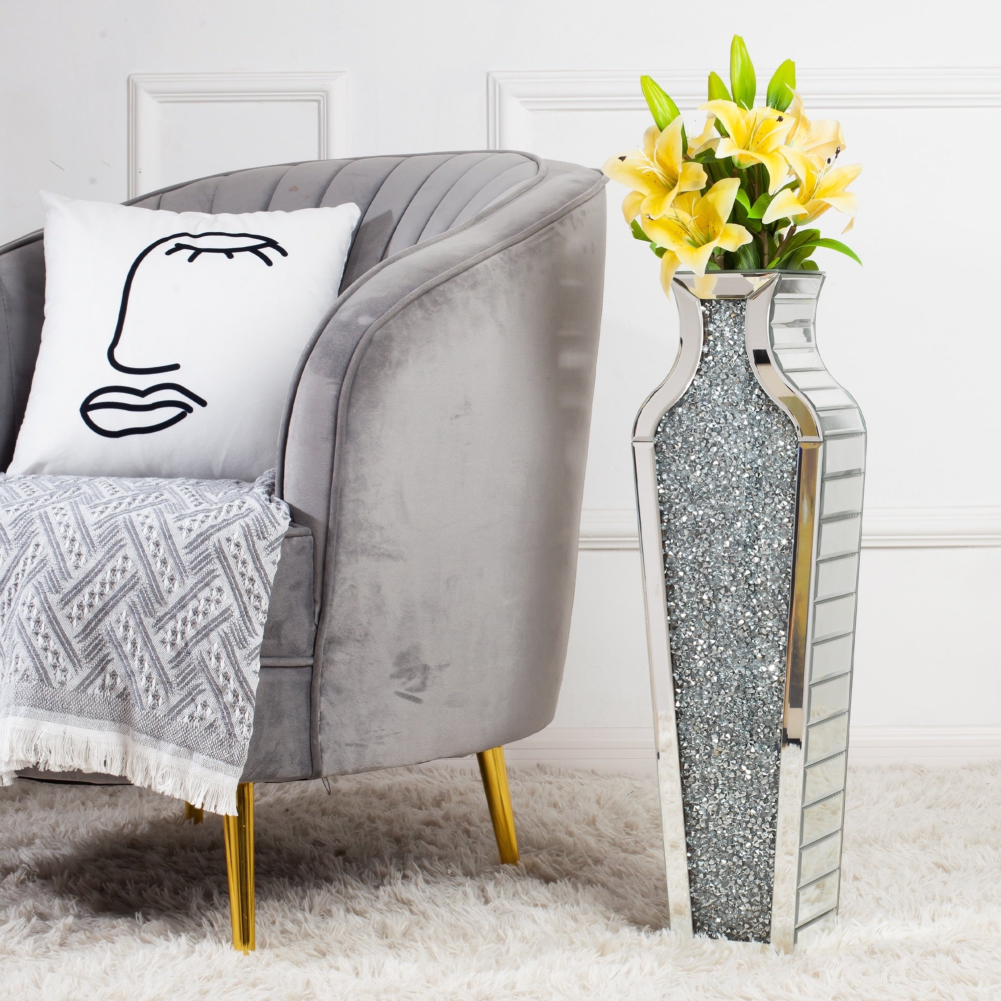 Tall Crushed Diamond Floor Vase