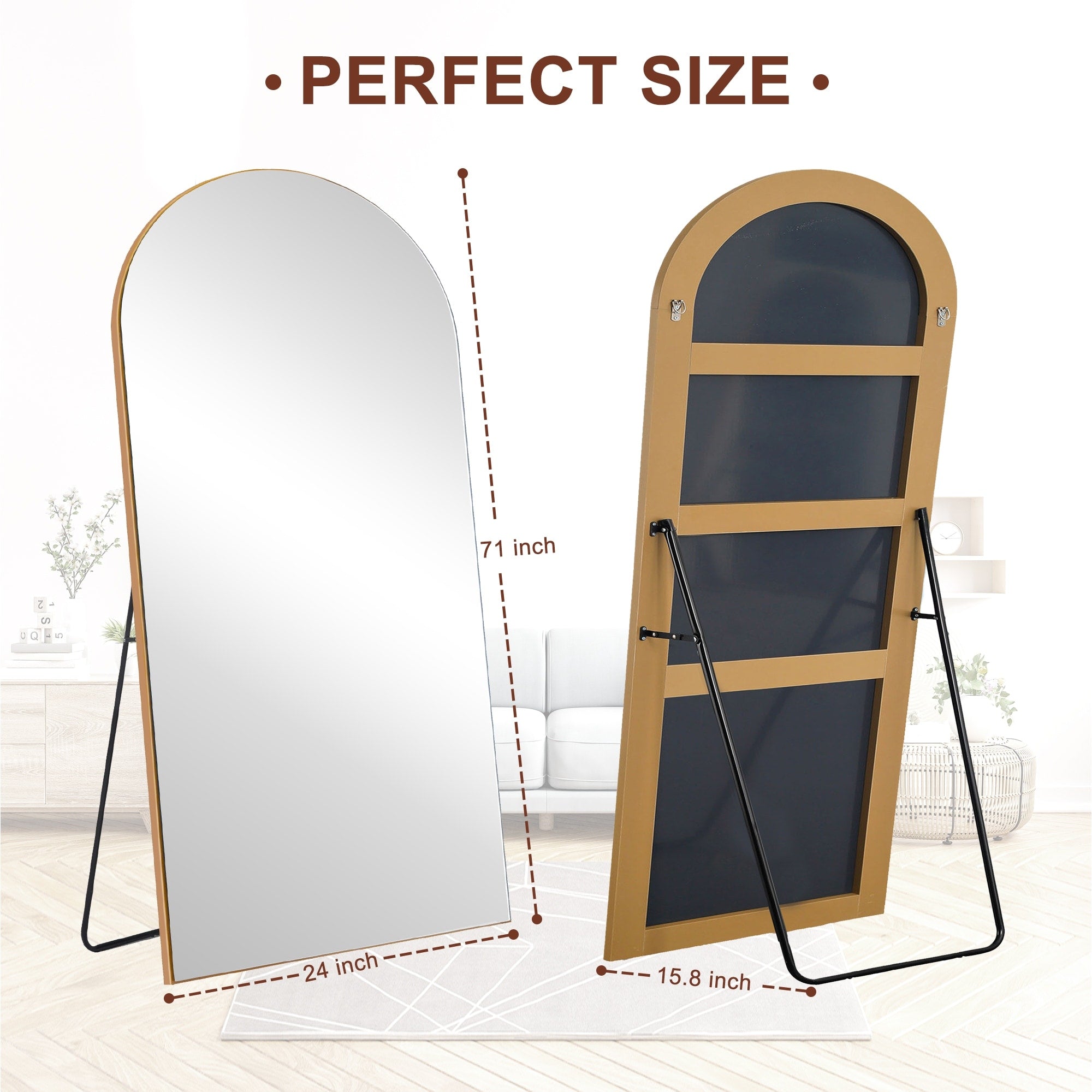 Arched Full-Length Standing Wood Floor Mirror, Wall Mirror