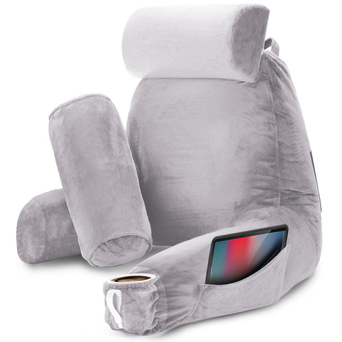 Nestl Memory Foam Reading Pillow with Backrest, Arms and Pockets