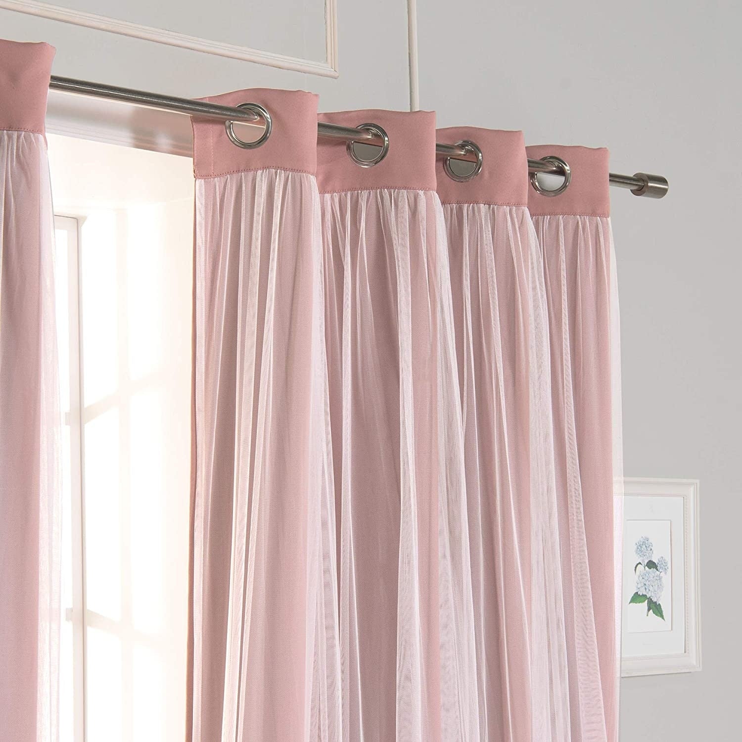 Aurora Home Gathered Tulle Overlay Blackout Curtain Panel Pair