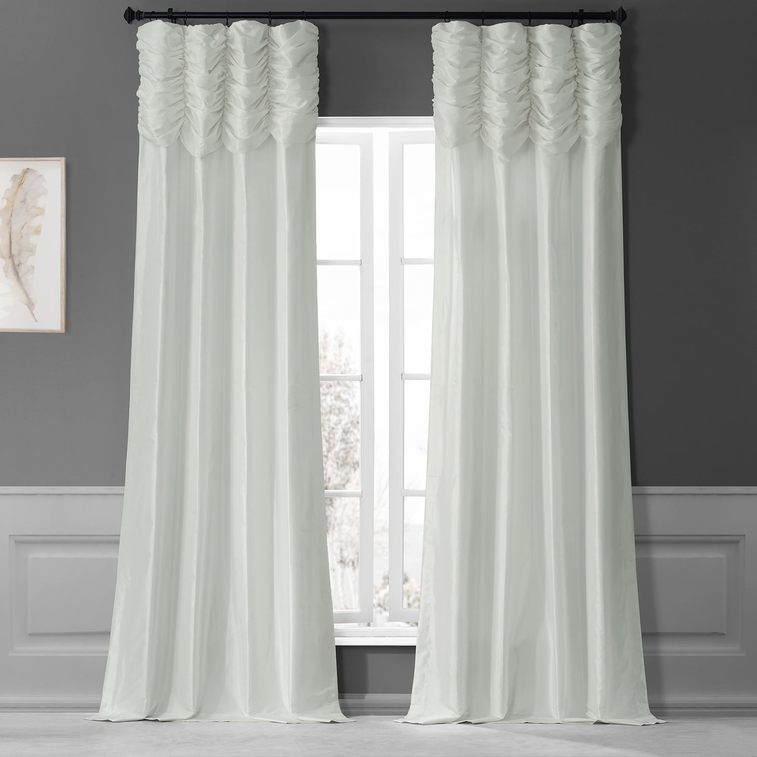 Exclusive Fabrics Single Ruched Faux Solid Taffeta Curtain (1 Panel)