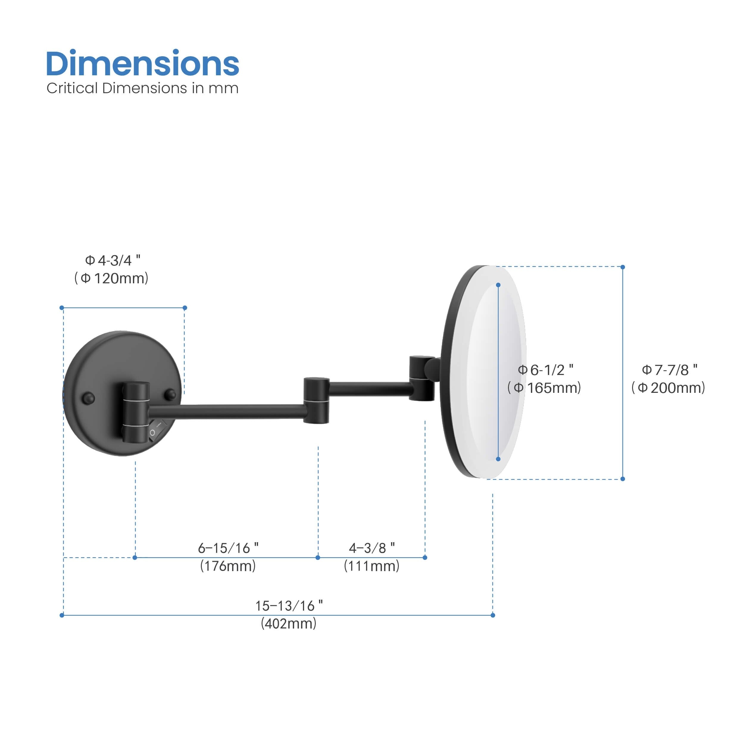 Circular LED Wall Mount One Side 5x Magnifying Make Up Mirror