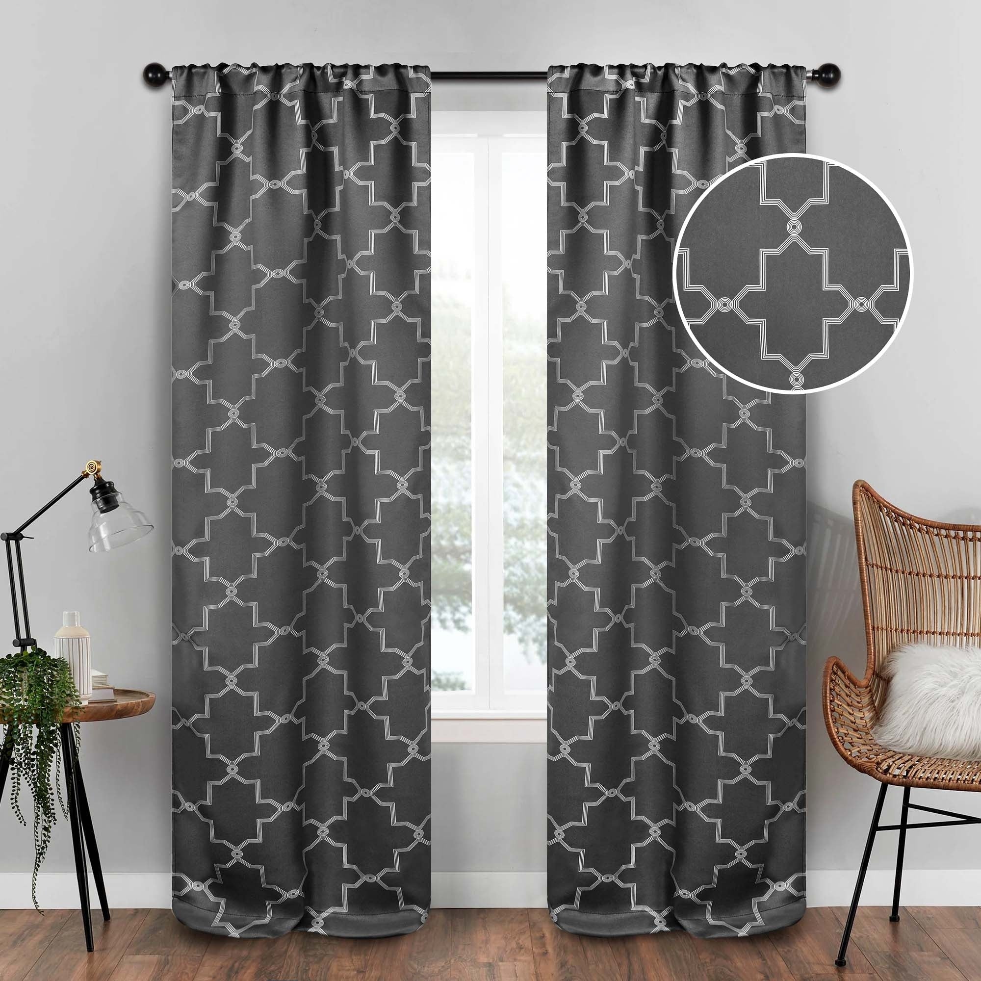 Imperial Trellis Washable Room Darkening Blackout Curtains, Set of 2 Panels