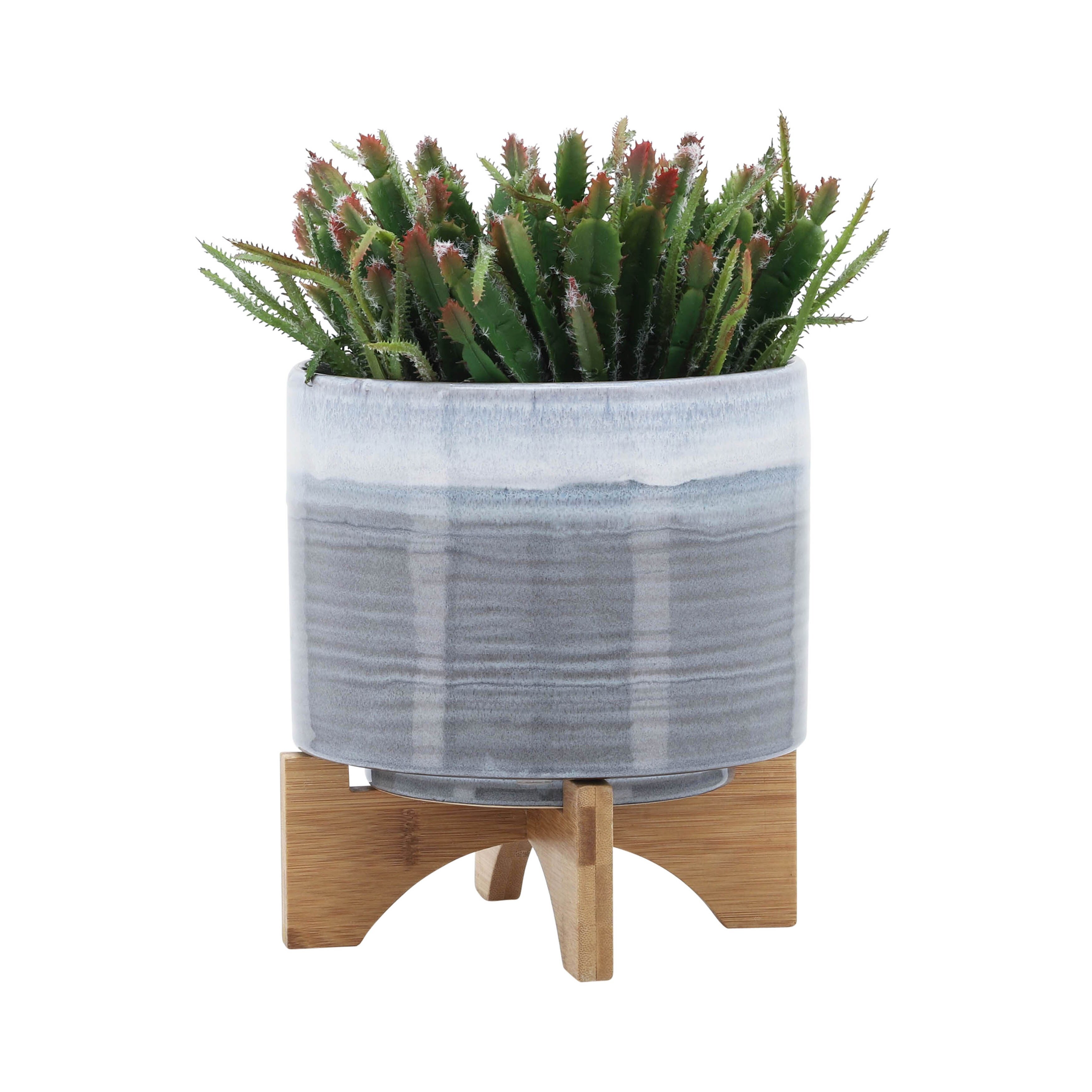 Sagebrook Home Modern Textured Ceramic Planter with Stand Indoor Outdoor