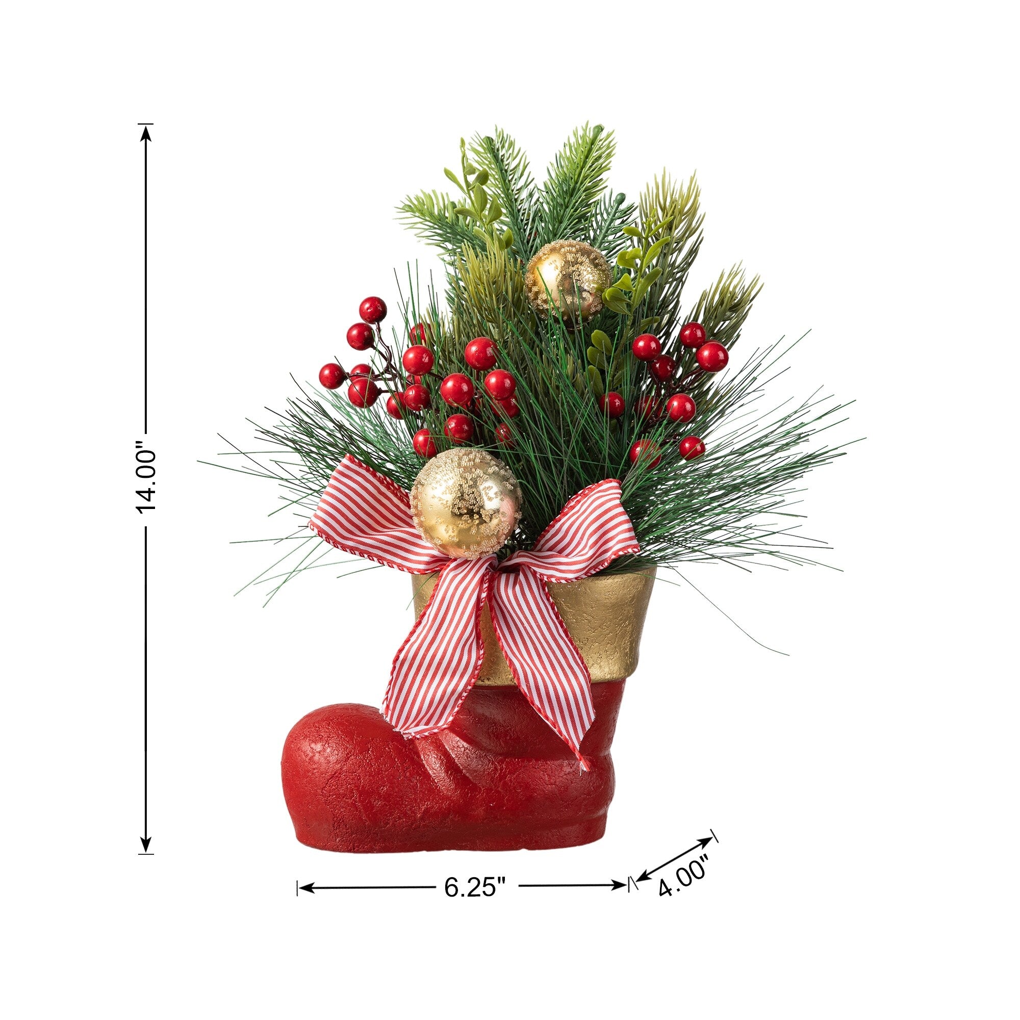 Glitzhome Christmas Red Sleigh Frosted Boot Floral Metal Potted Tree Table Decor