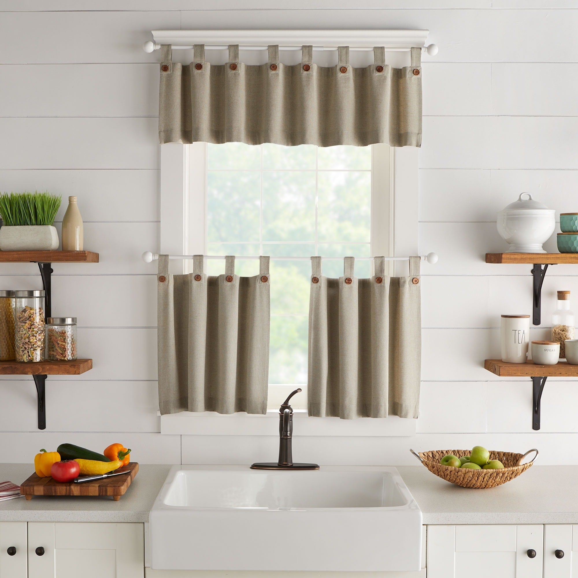 Tucker Solid Button Window Kitchen Curtain Valance