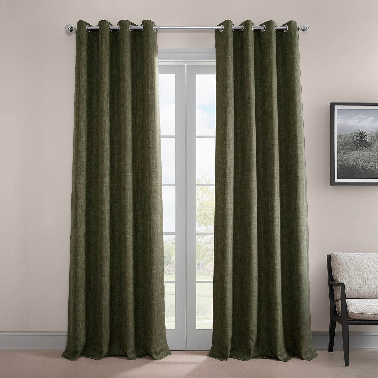 Exclusive Fabrics Faux Linen Grommet Room Darkening Curtain (1 Panel)