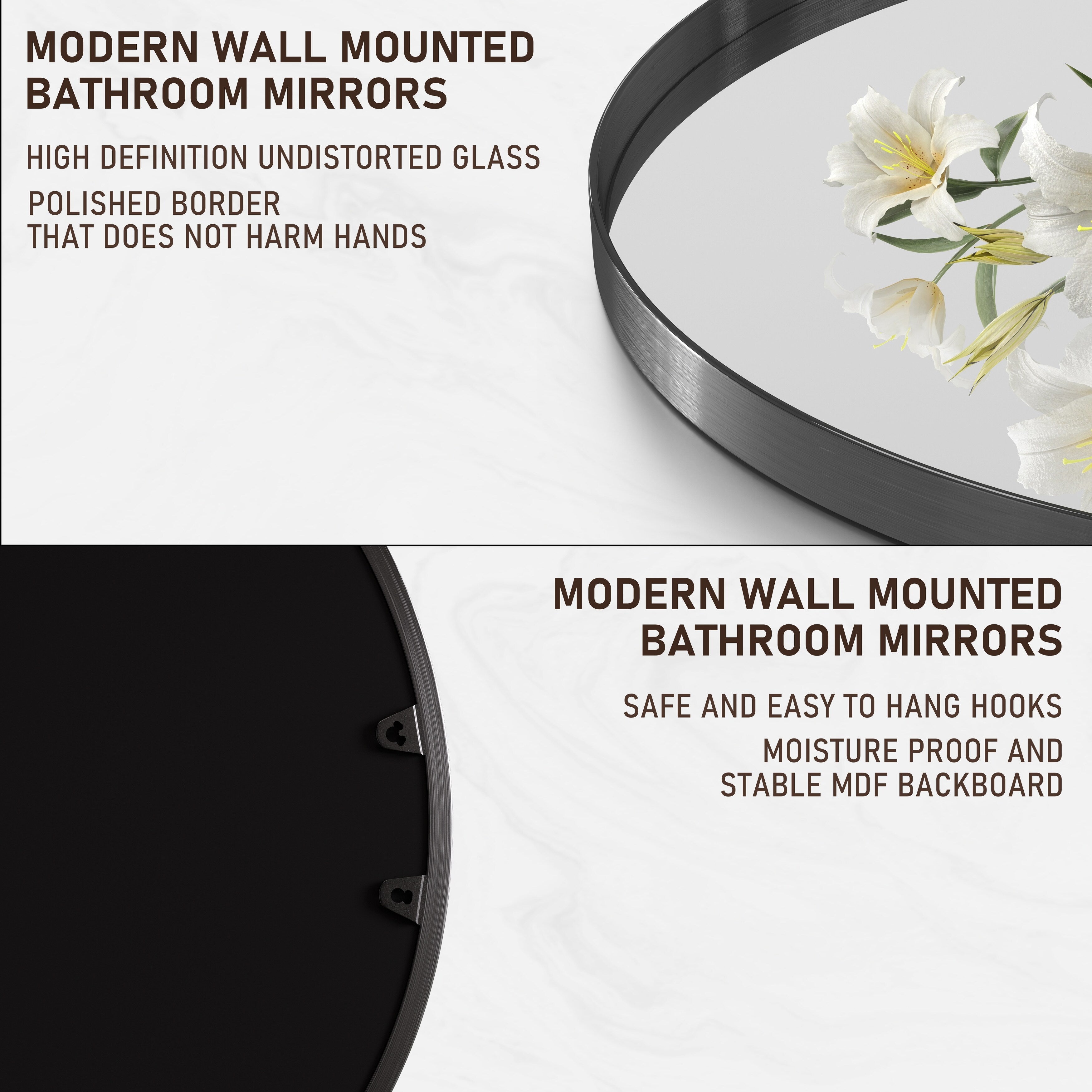 Modern Wall Mirrors, Oval Mirror with Stainless Steel Framed, Bathroom Mirror with Round Corner, Vanity Mirror Accent Mirror