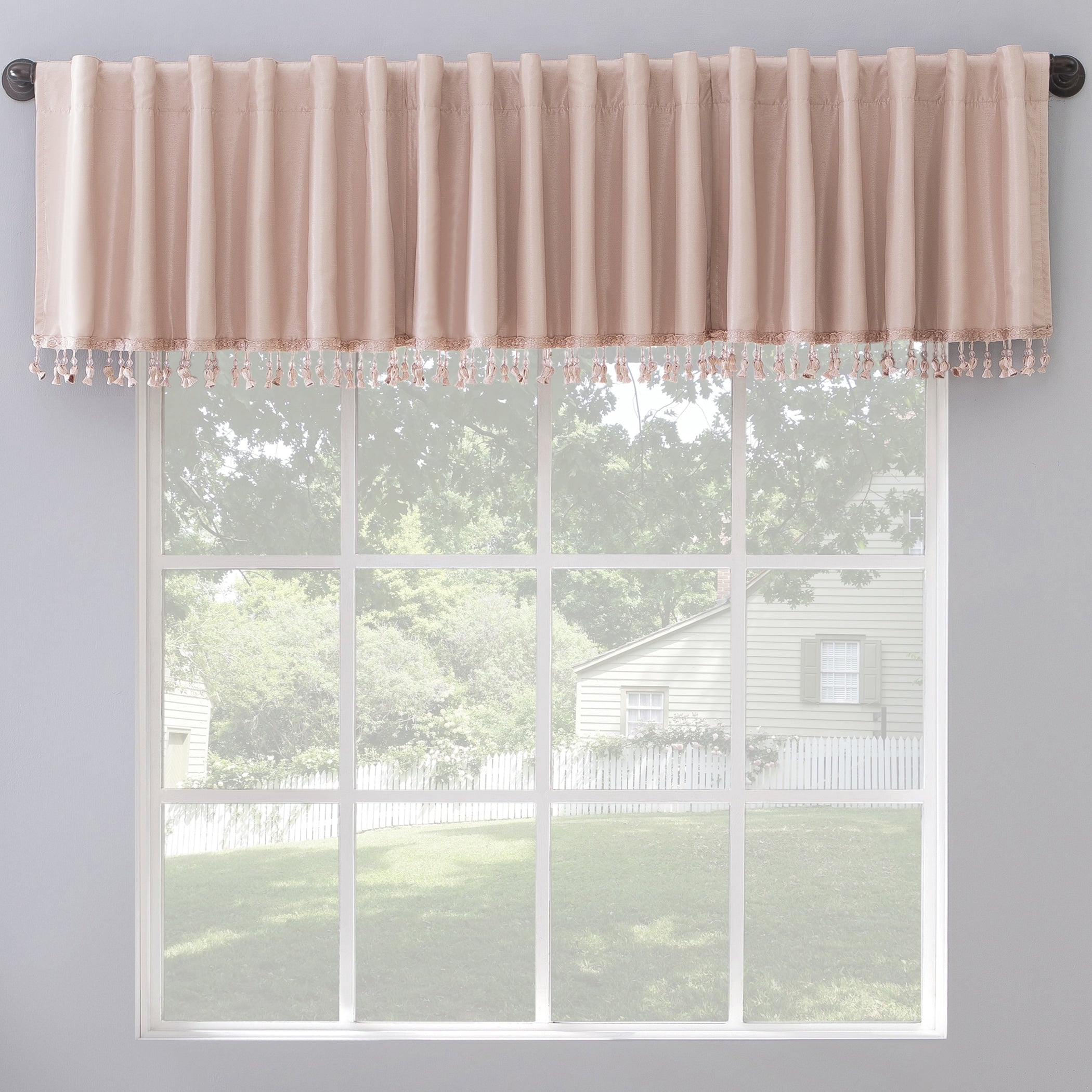 Sun Zero Evelina Faux Dupioni Silk Beaded Tassels Thermal Extreme Total Blackout Back Tab Curtain Valance