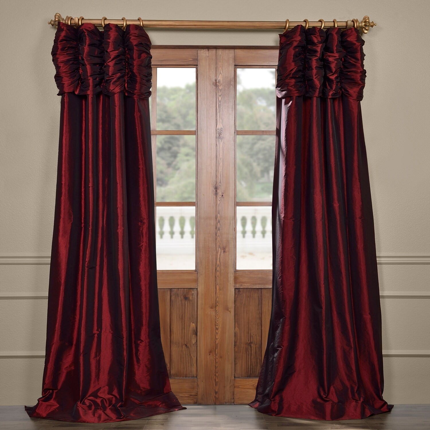 Exclusive Fabrics Single Ruched Faux Solid Taffeta Curtain (1 Panel)