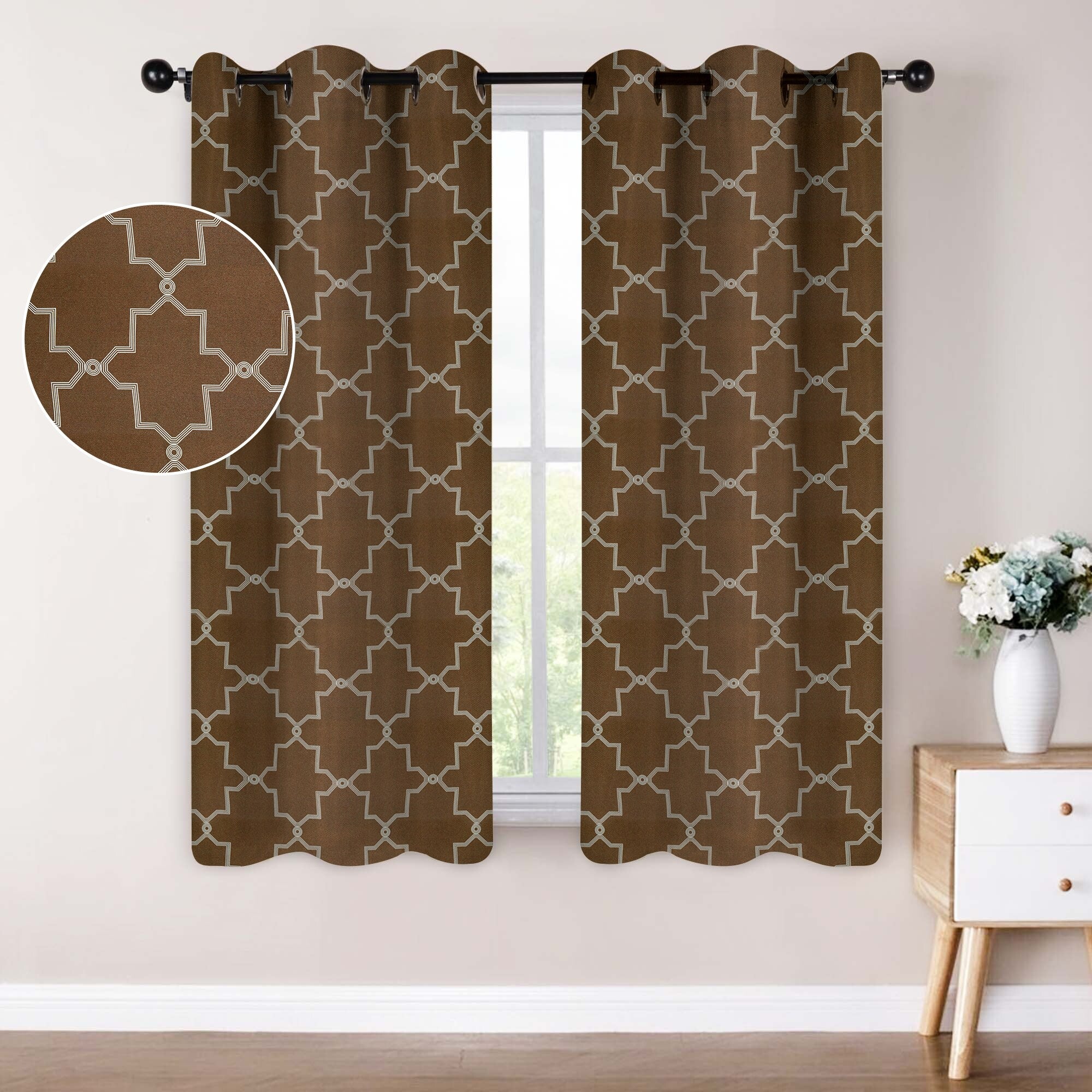 Imperial Trellis Washable Room Darkening Blackout Curtains, Set of 2 Panels